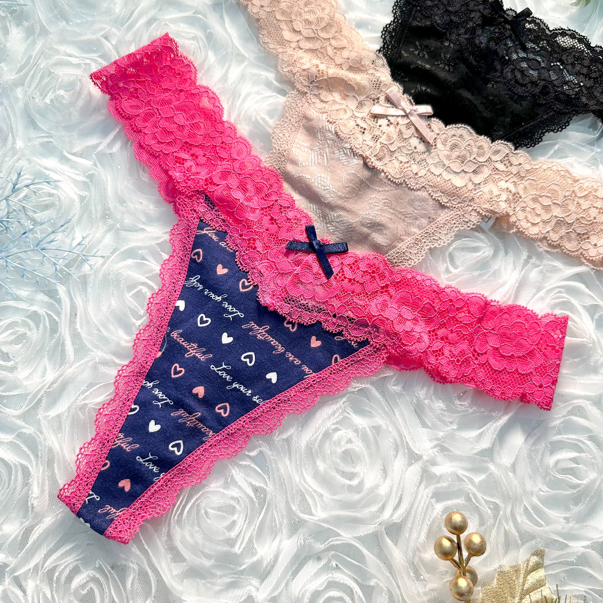 3 Pack T Back Lace Low Waist Cotton Seamless Thongs - Image 3