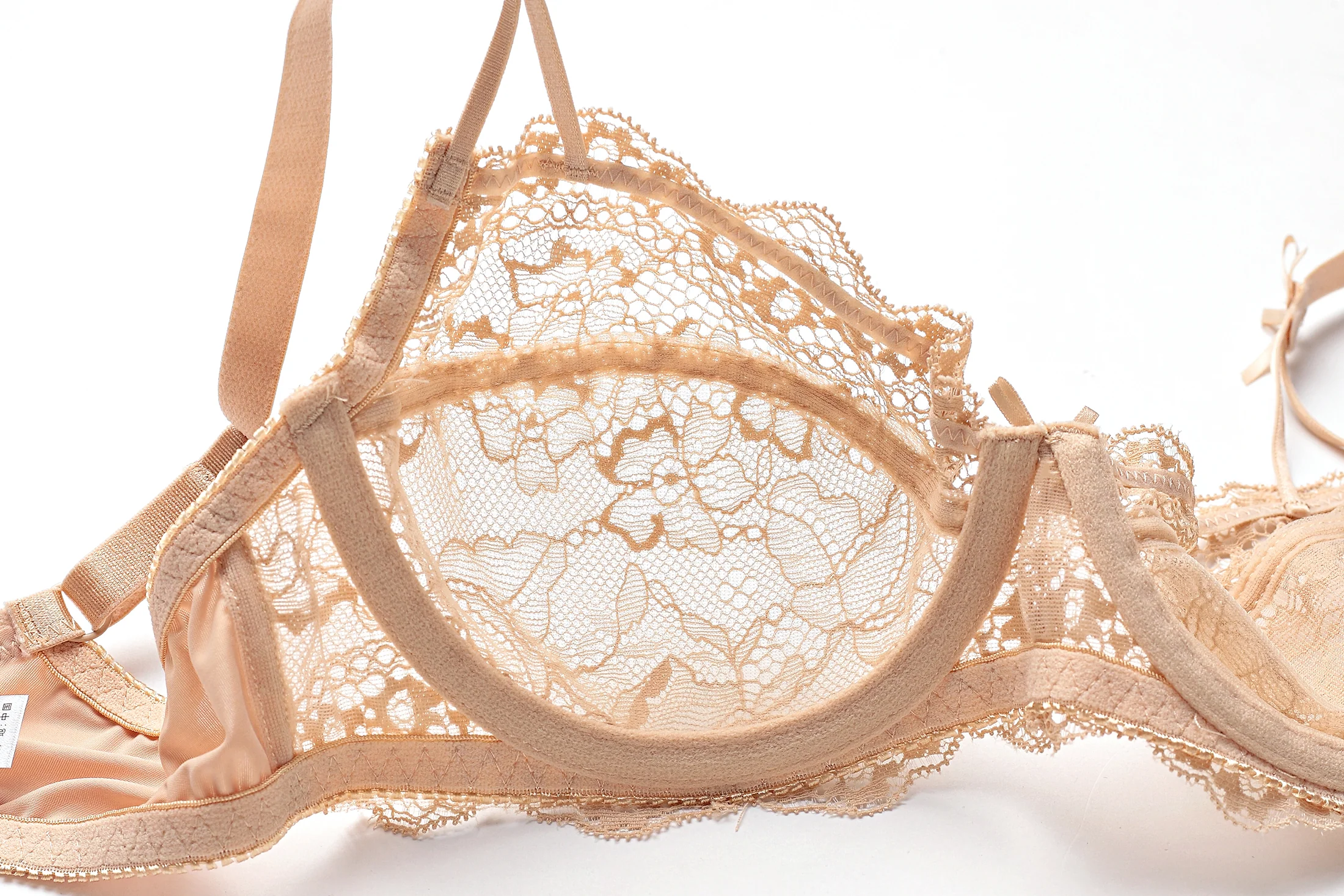 Apricot Mesh Lace Trim Underwire Bra Lingerie - Image 4