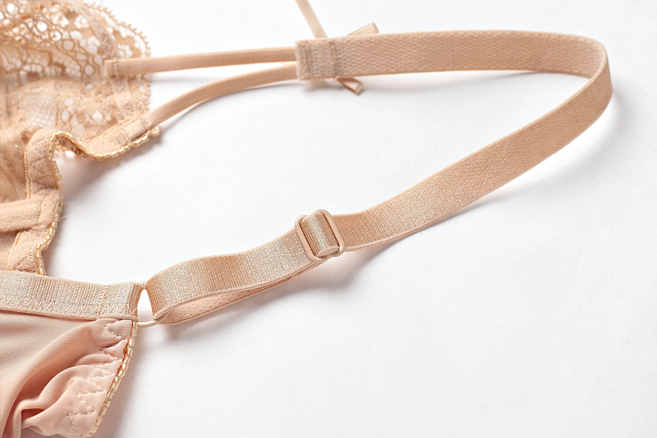 Apricot Mesh Lace Trim Underwire Bra Lingerie - Image 6