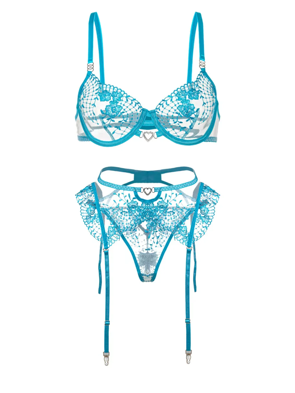 Aqua Blossom Lace Lingerie Set - Image 3