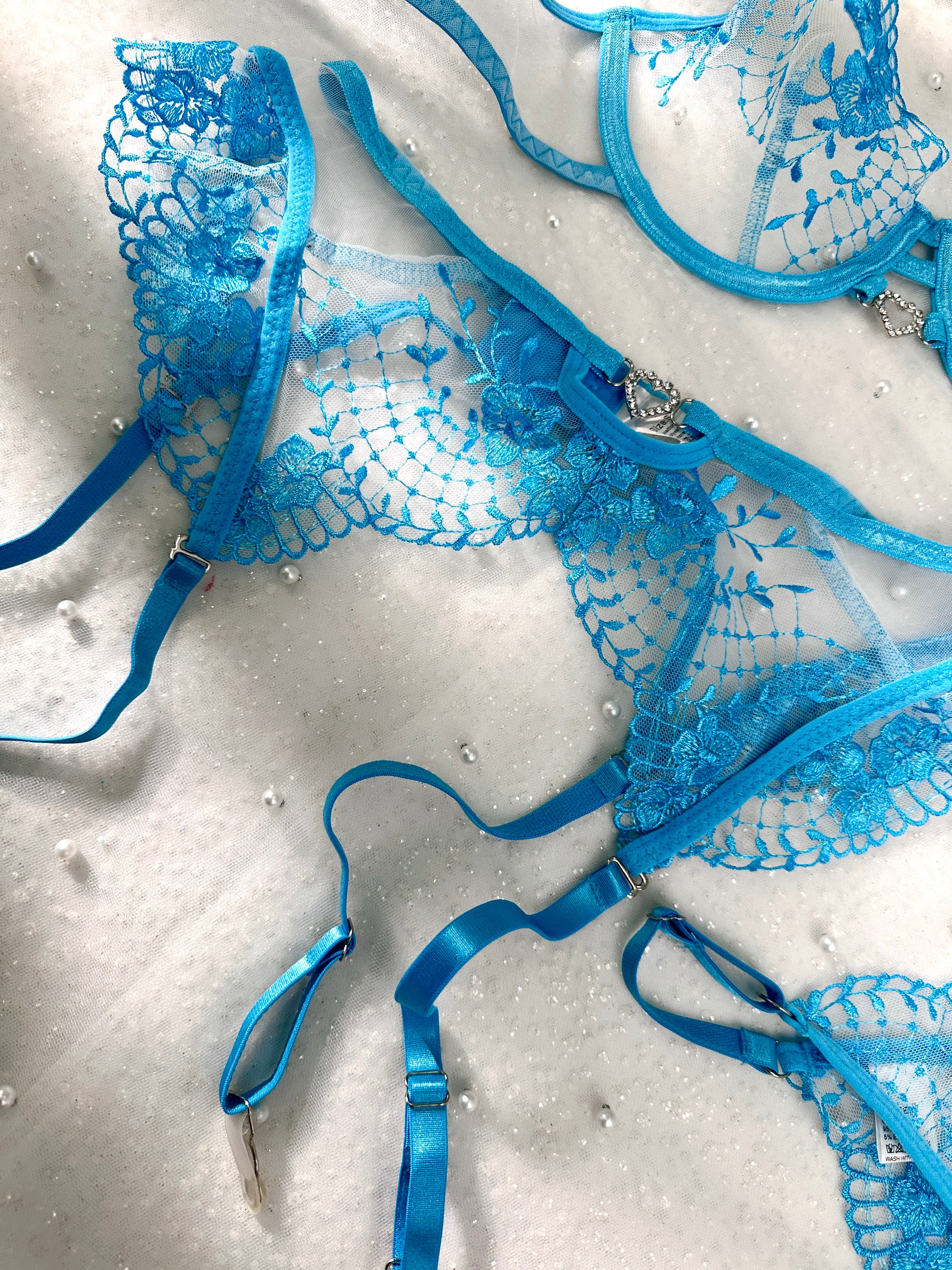 Aqua Blossom Lace Lingerie Set - Image 9