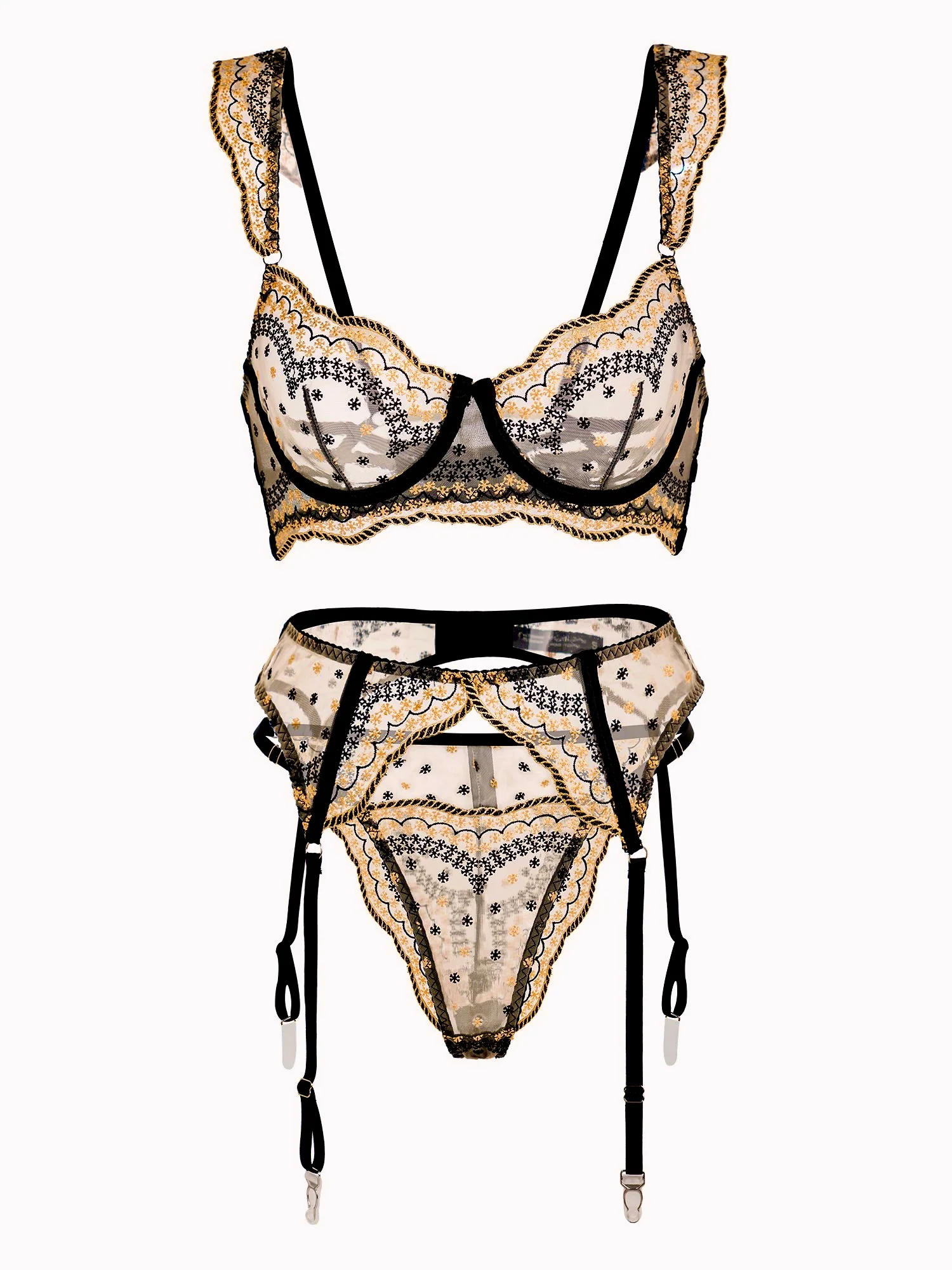 Black&Gold Luxury Lace Embroidered Lingerie Set - Image 3
