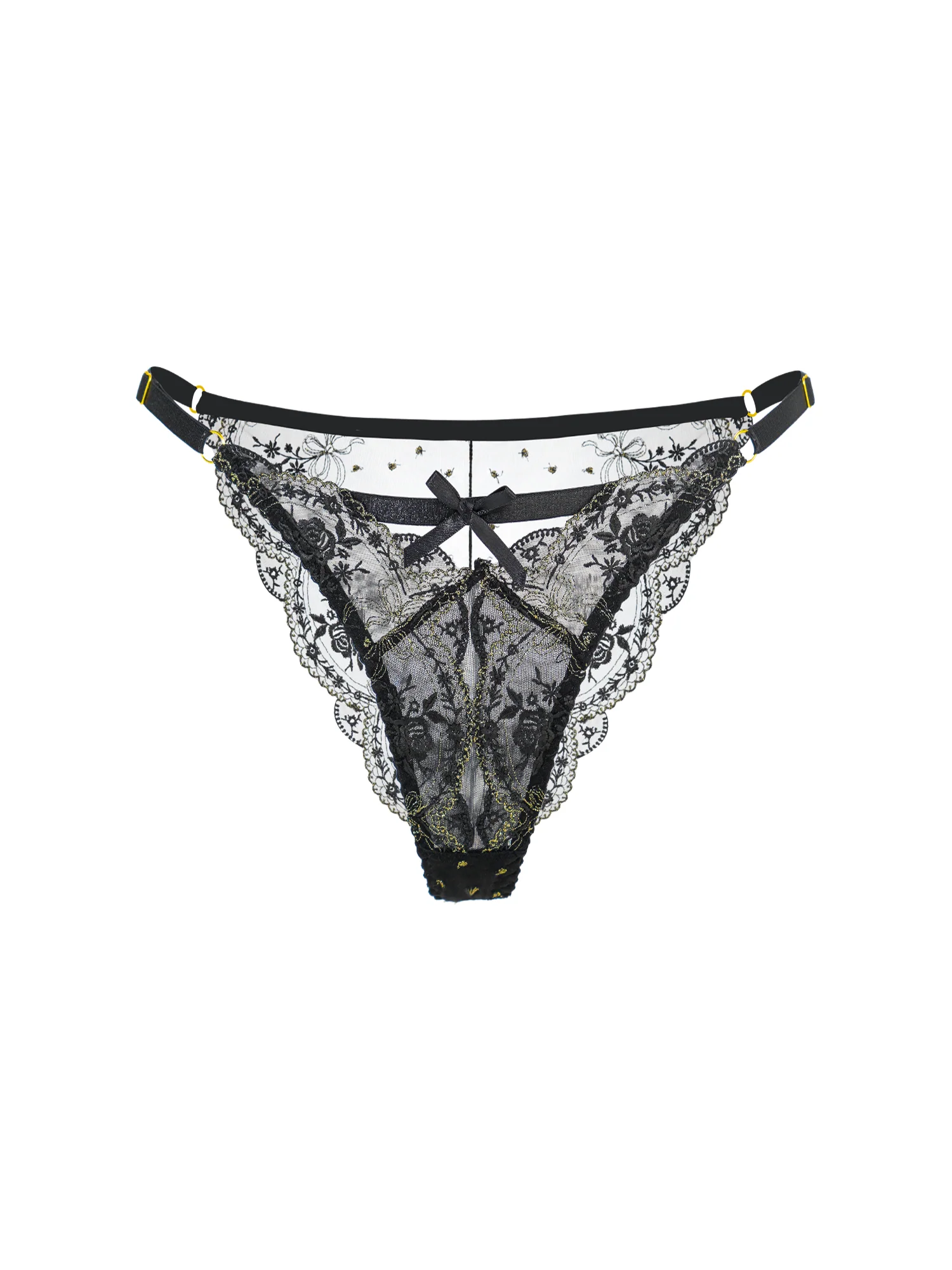 Black &Gold Embroidery Thong