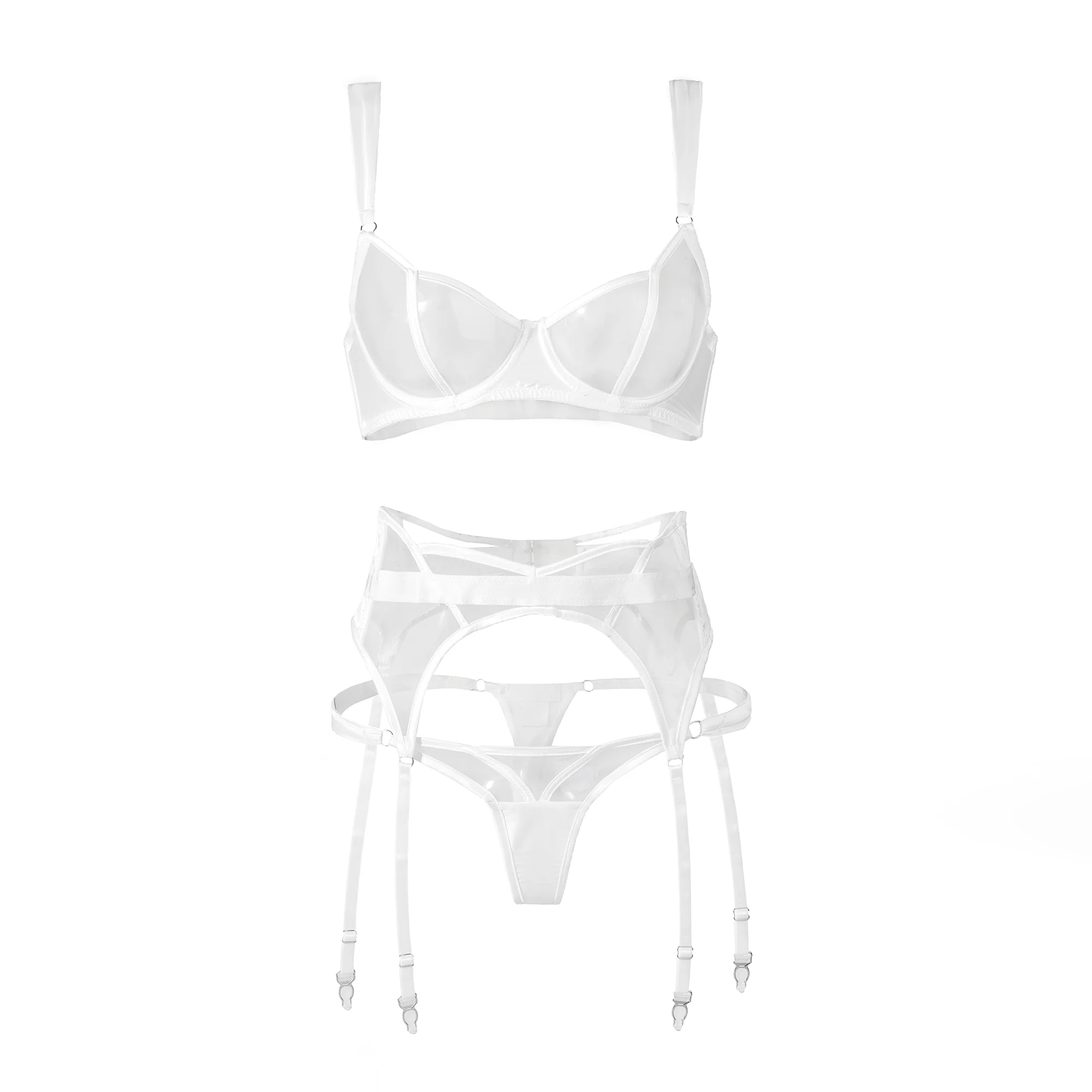 Sheer Mesh & Satin Strappy Lingerie Set - Image 9