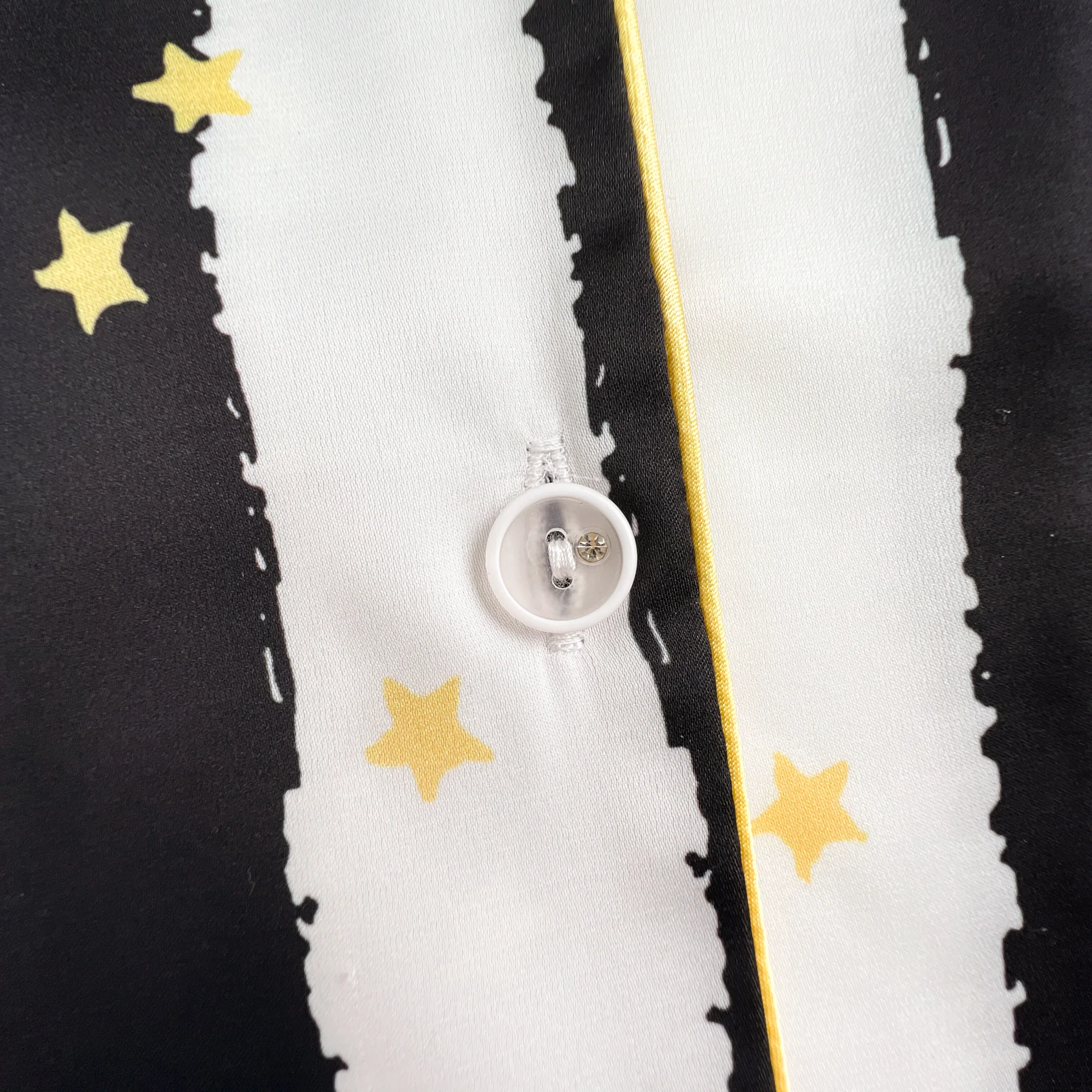 Black Stripe Golde Stars Print Silky Satin Pajamas Set - Image 14