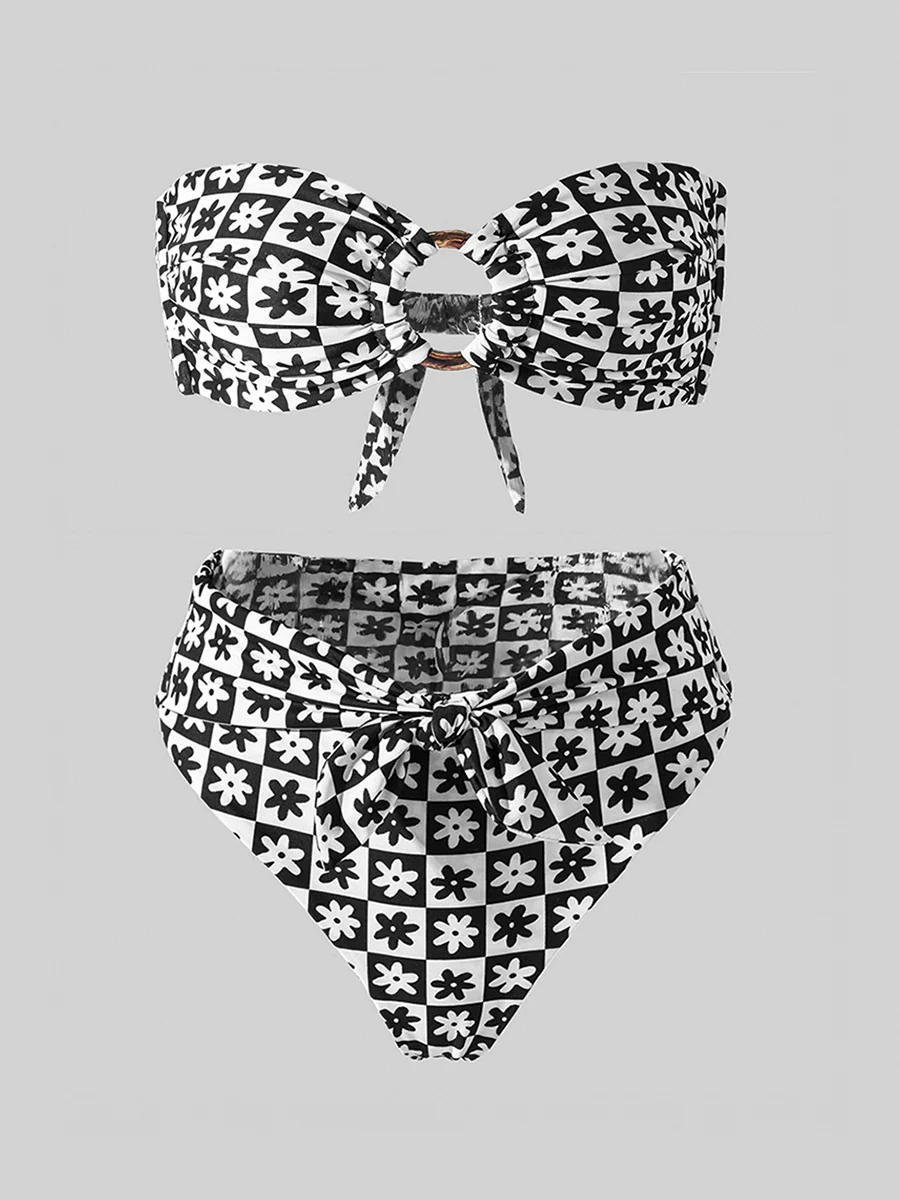 Black&White Square Double layer High-Waisted Bikini Set - Image 5