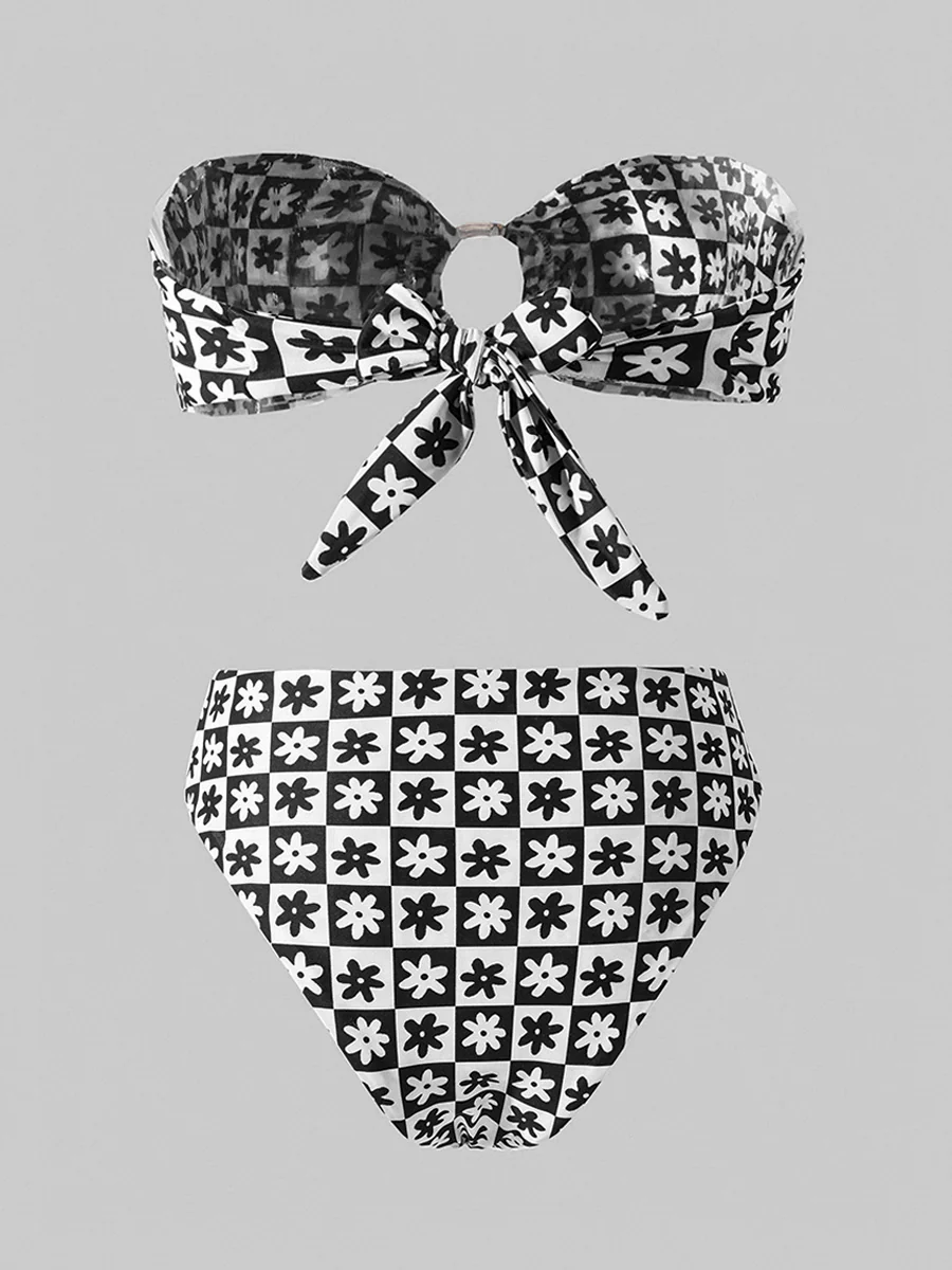 Black&White Square Double layer High-Waisted Bikini Set - Image 6