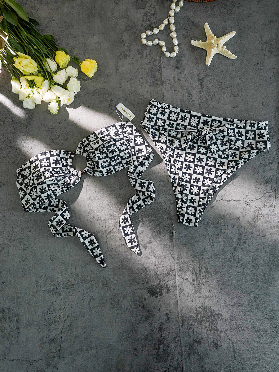Black&White Square Double layer High-Waisted Bikini Set - Image 8