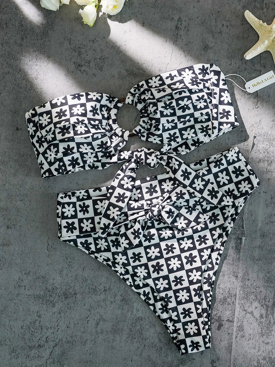 Black&White Square Double layer High-Waisted Bikini Set - Image 9