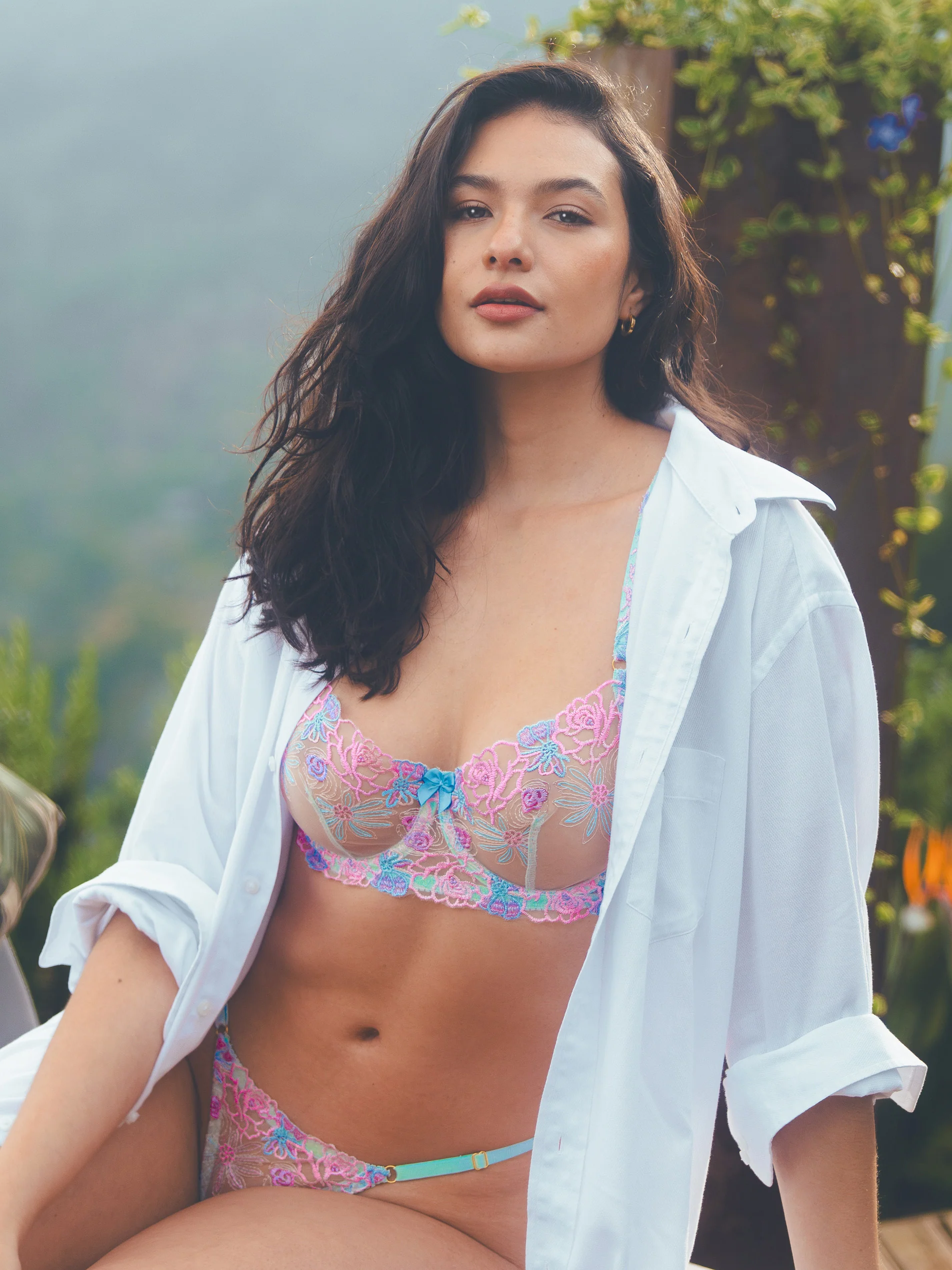 Blue Butterfly Bow Colorful Embroidered Flower Lingerie Set - Image 5