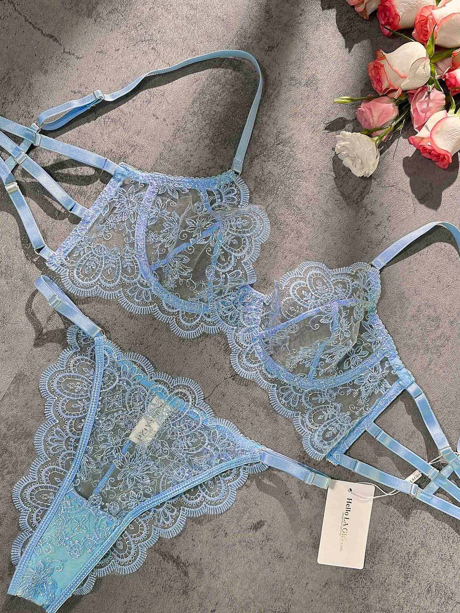Blue Exquisite Lace Lingerie Set - Image 9