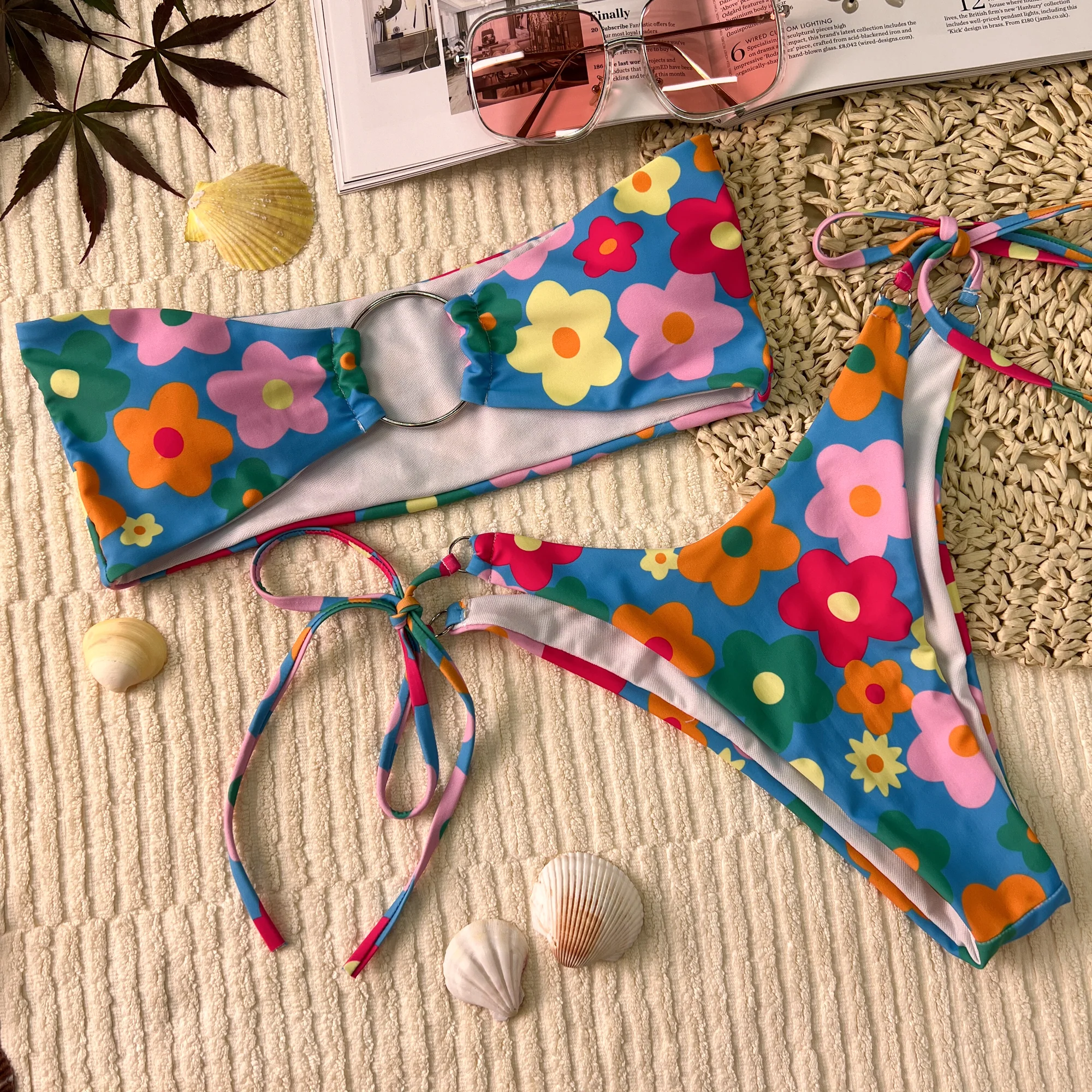 Blue Floral Circle Front Bikini Set - Image 3