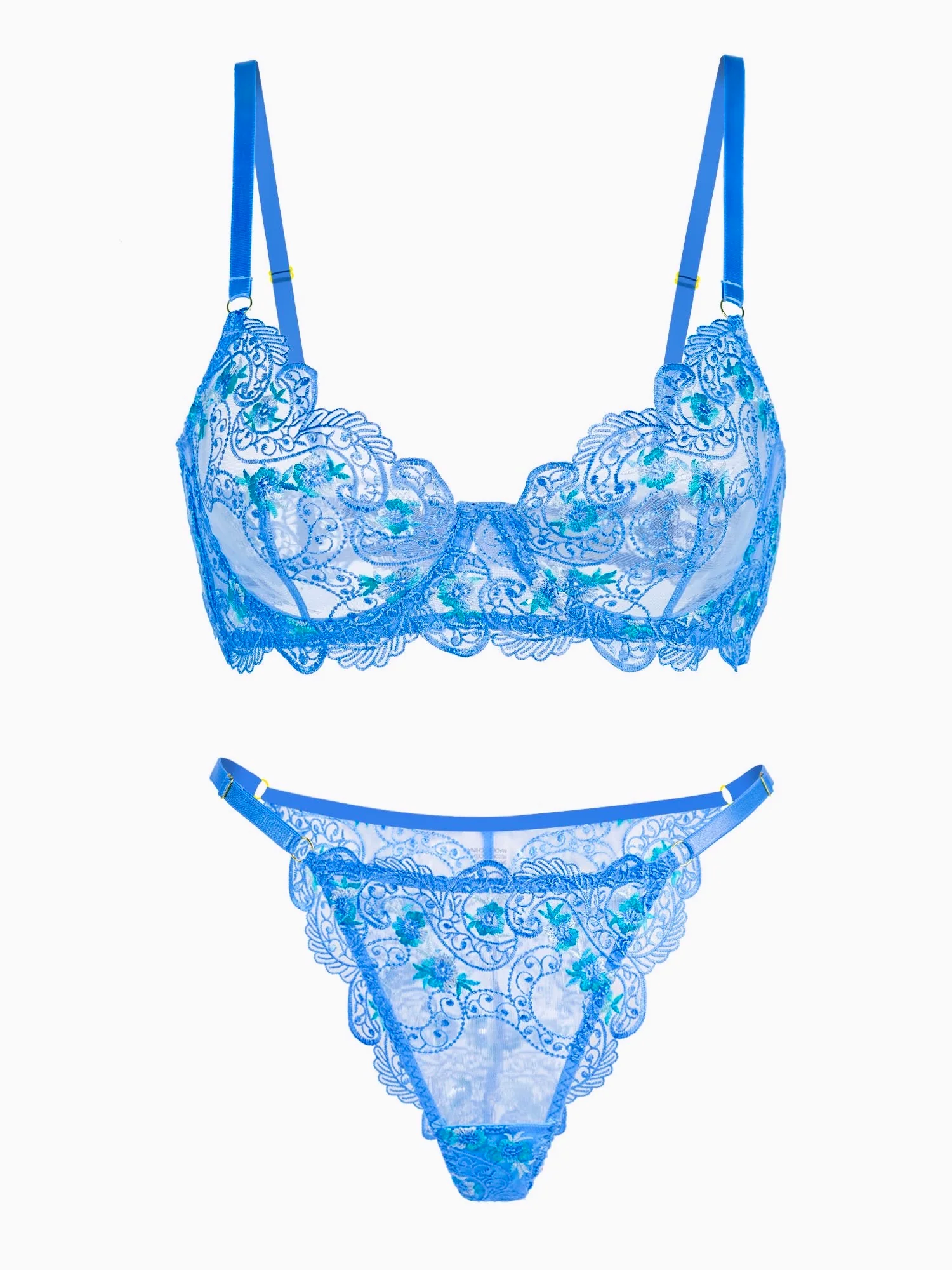 Blue Floral Embroidery Lingerie Set - Image 3