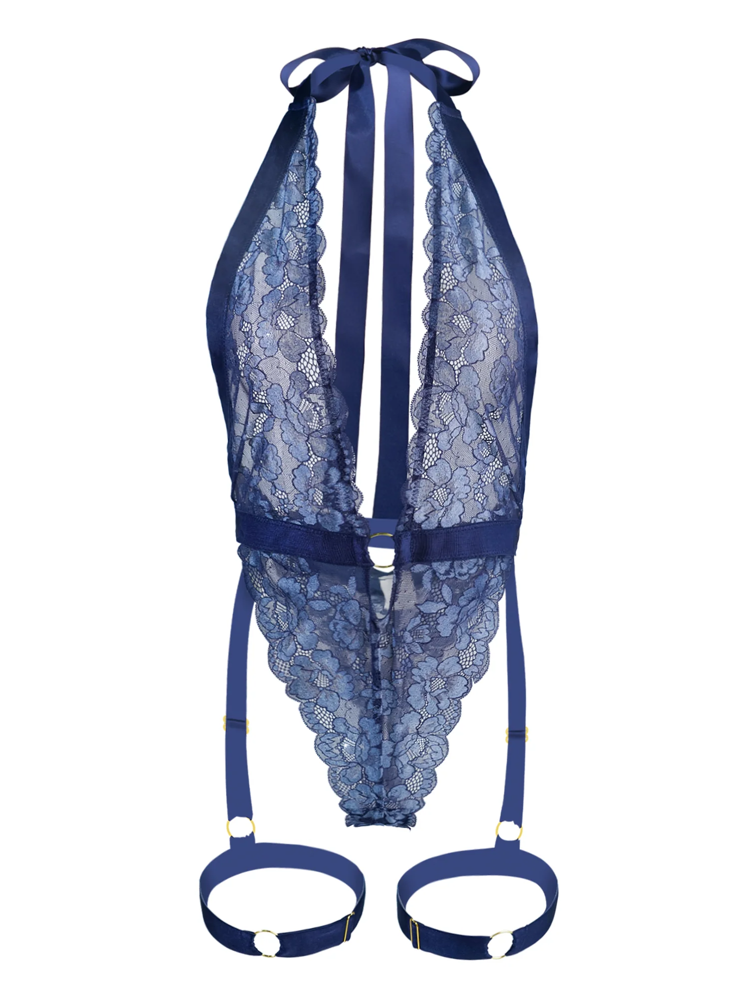 Blue Sexy Lace Suspenders Shapewear - Image 3