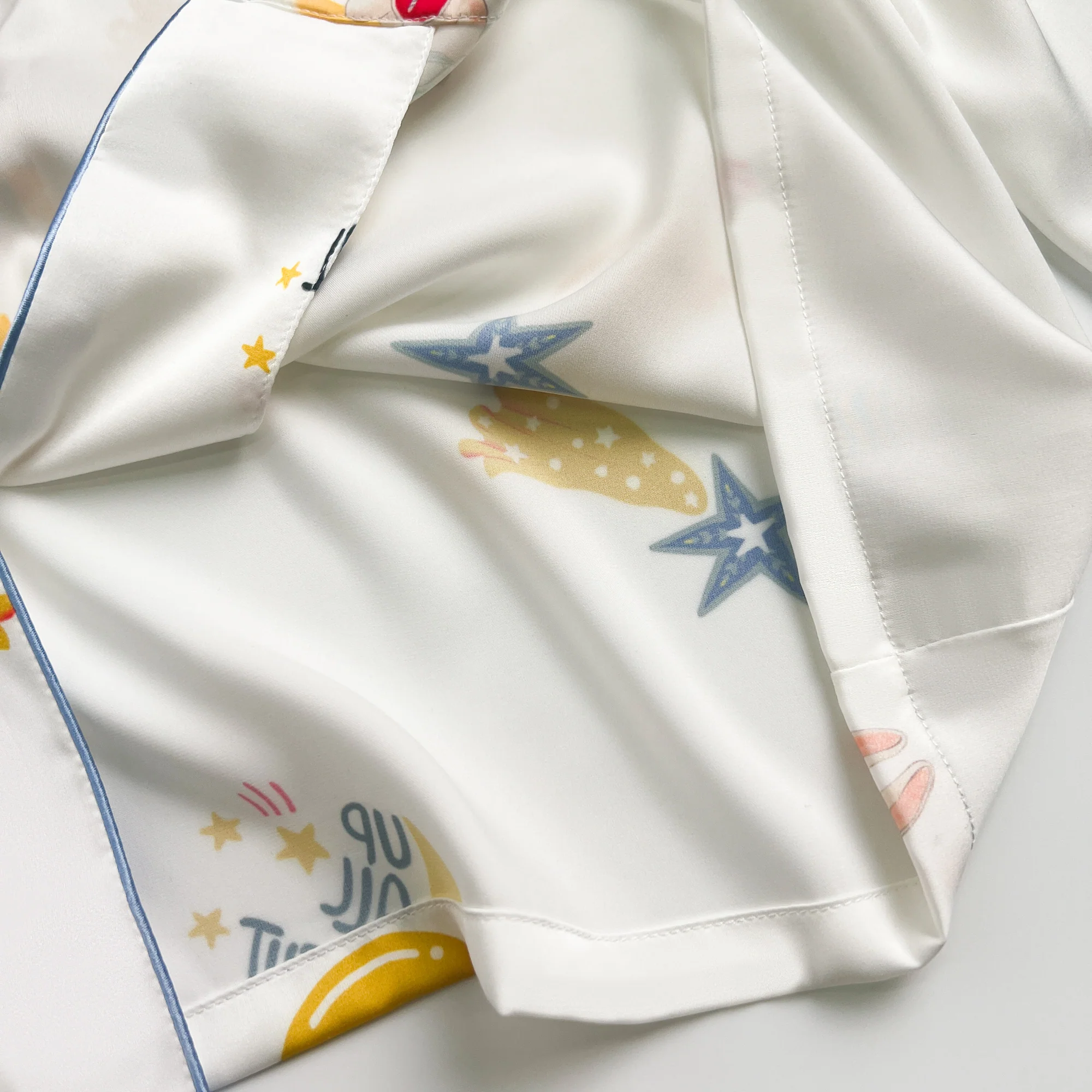 Blue Stripe Cartoon Print Silky Satin Pajamas Set - Image 15