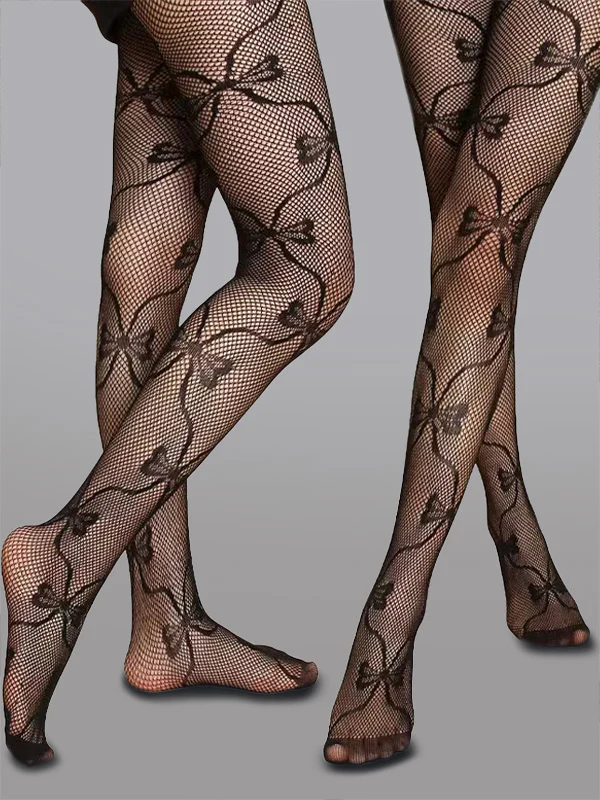 Butterfly Lace Thigh High Fishnet Stockings - Image 2