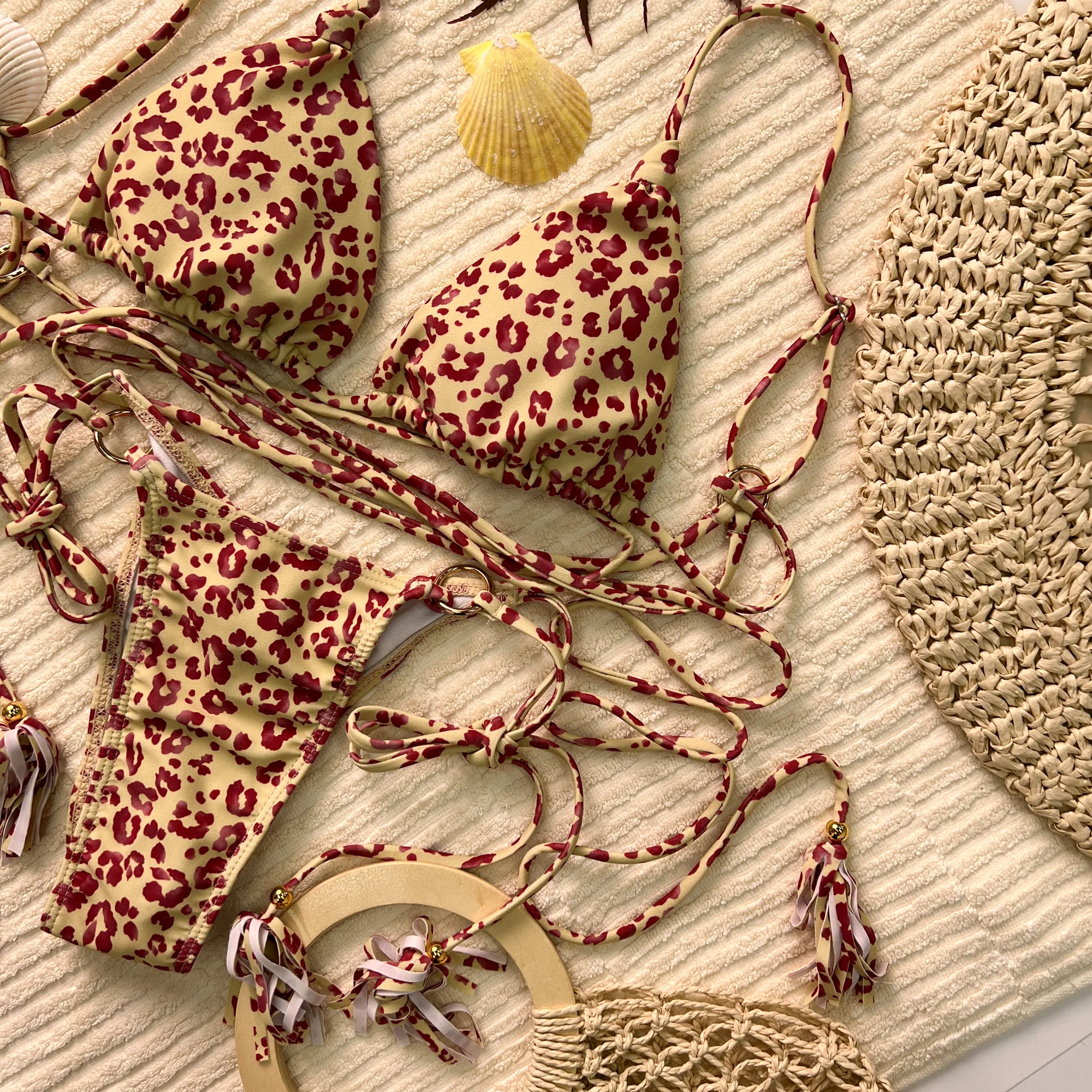 Cheetah Lace Up Triangle Bikini Set - Image 4