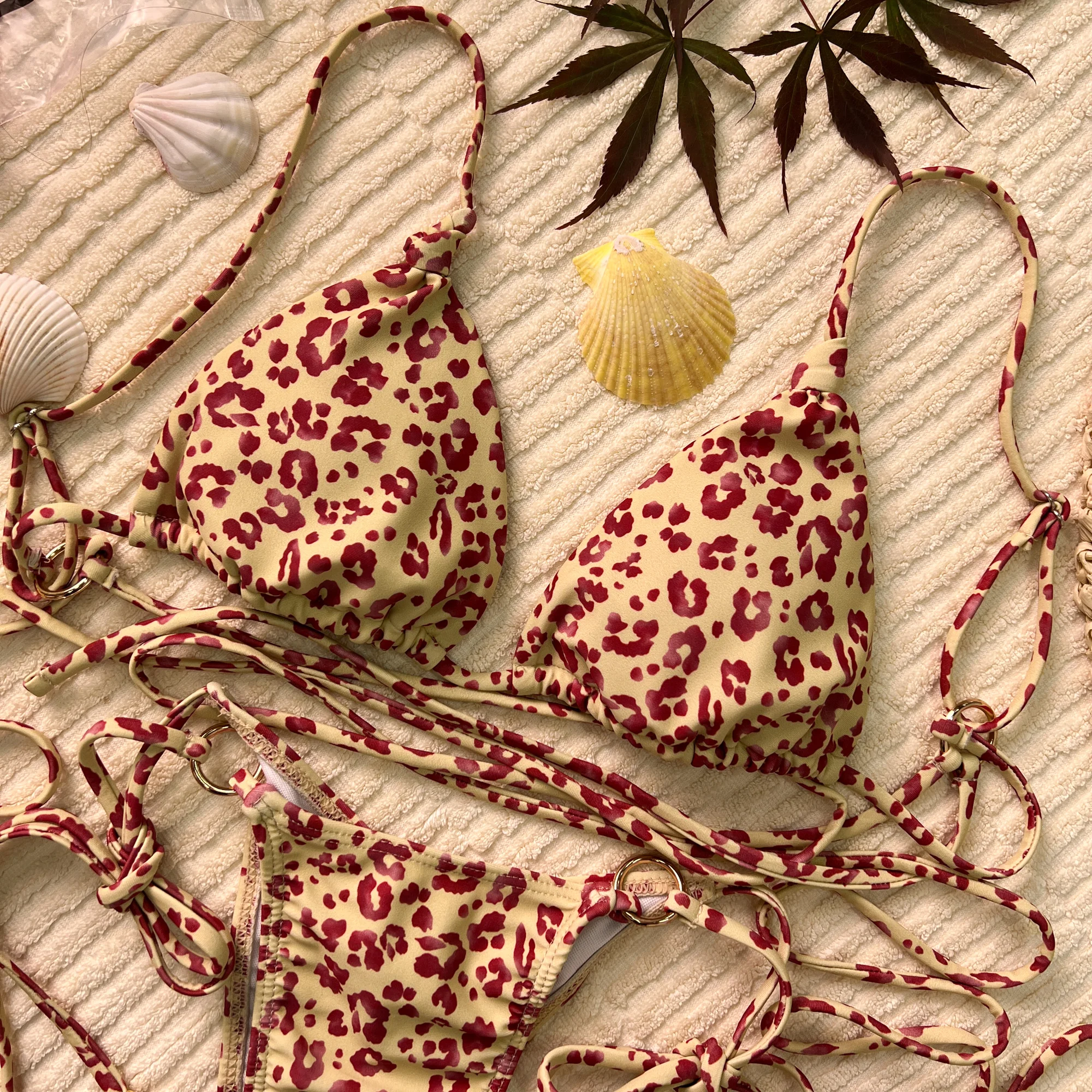 Cheetah Lace Up Triangle Bikini Set - Image 5