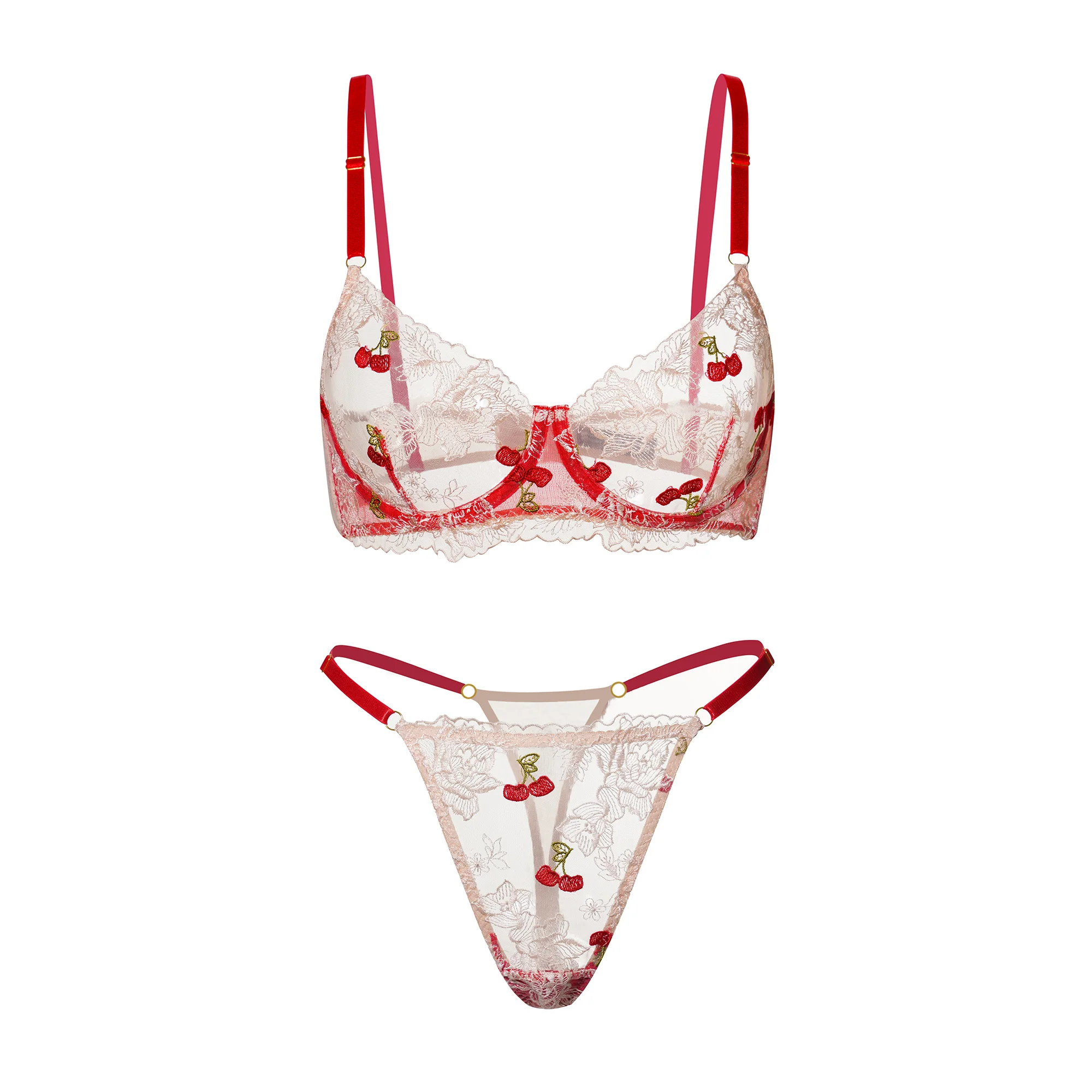Cherry Blossom Sheer Lace Lingerie Set - Image 2