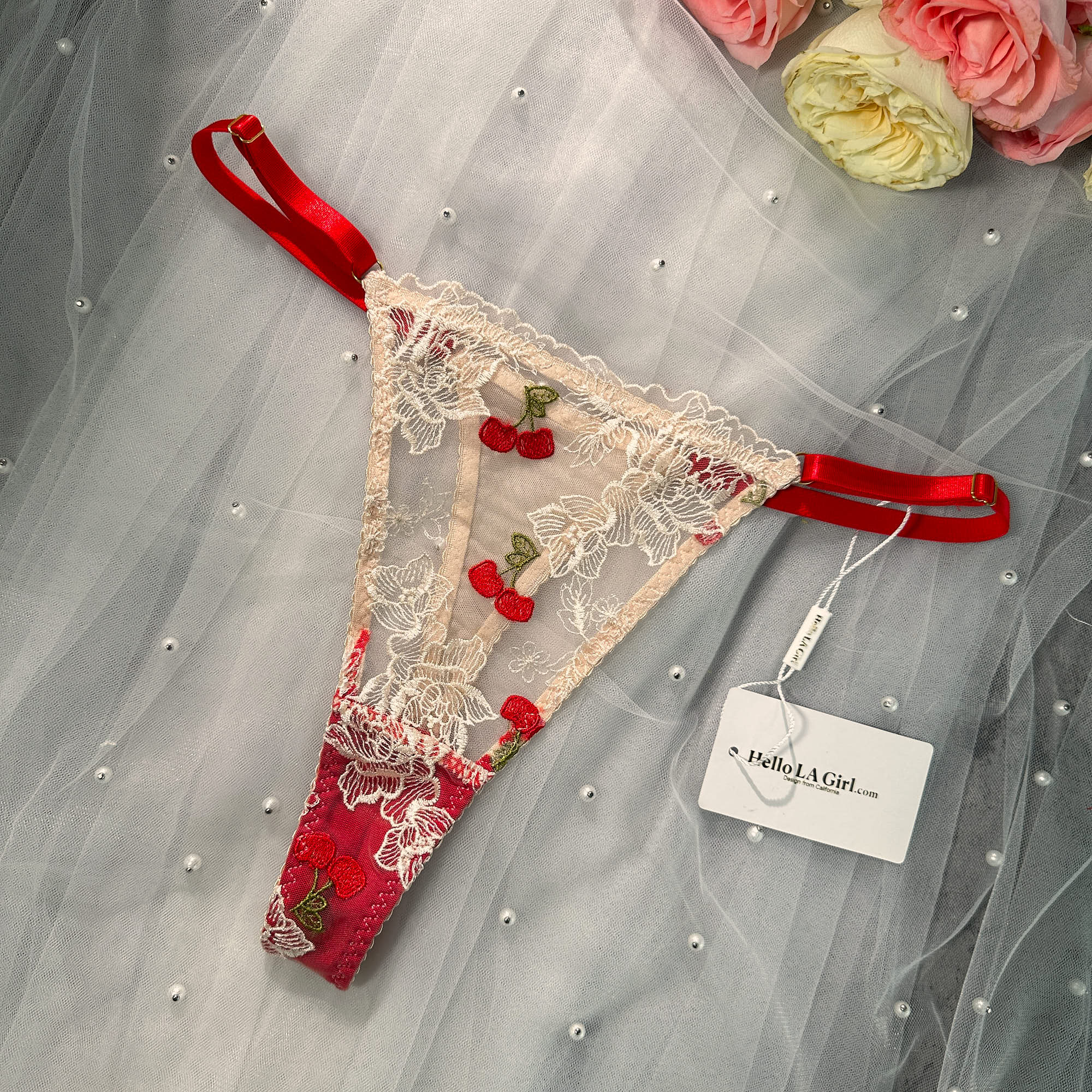Cherry Blossom Sheer Lace Lingerie Set - Image 5