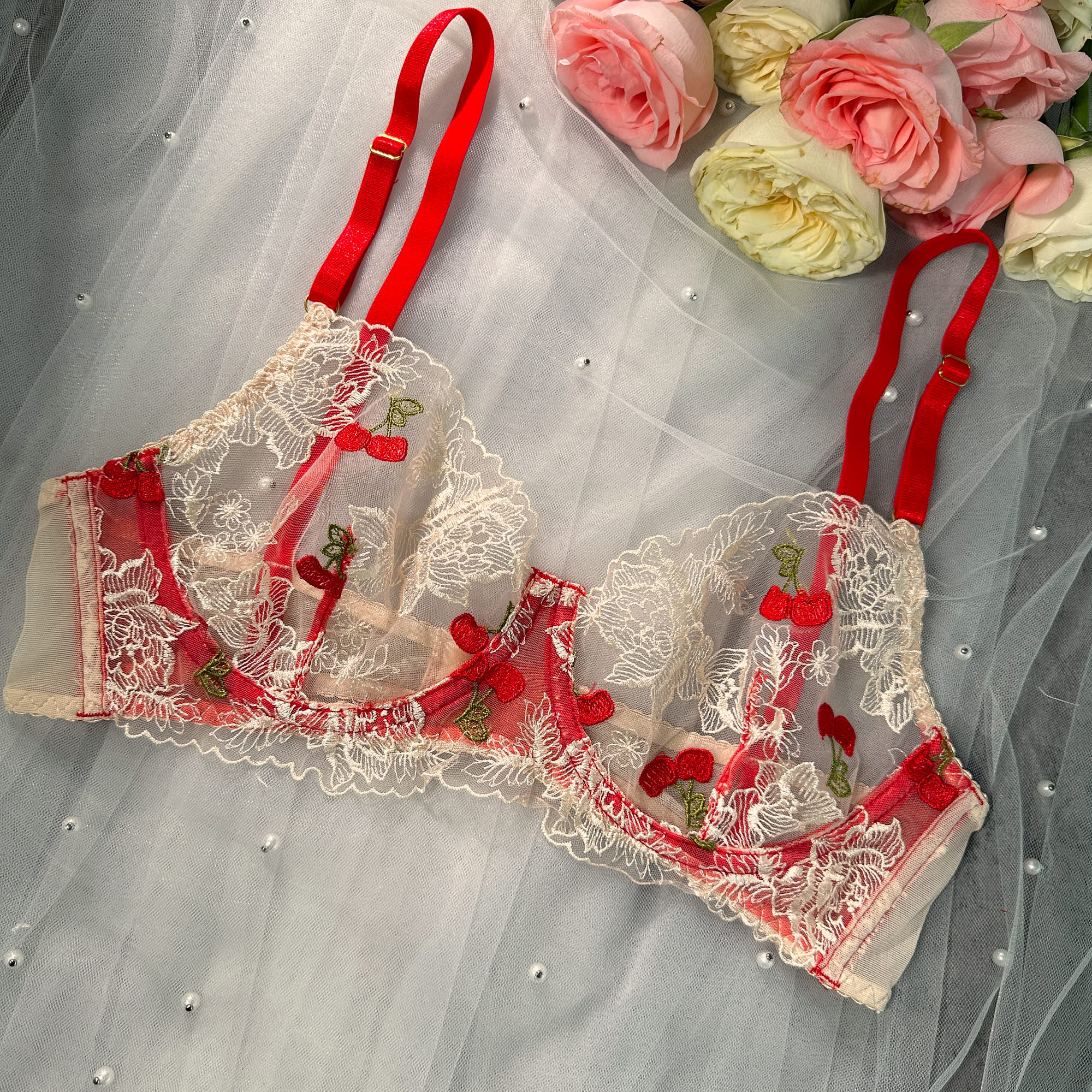 Cherry Blossom Sheer Lace Lingerie Set - Image 6