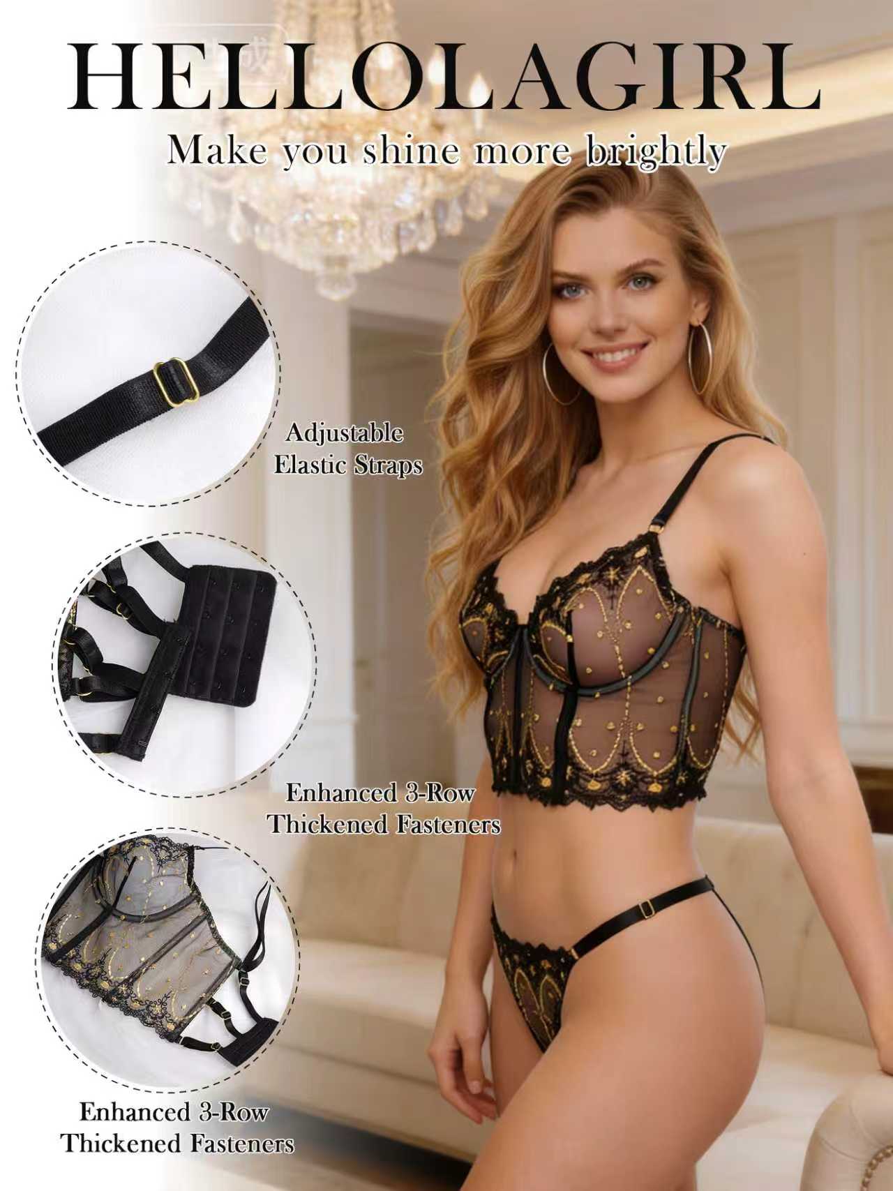 Chic Luxe Noir & Gold Lingerie Set - Image 17