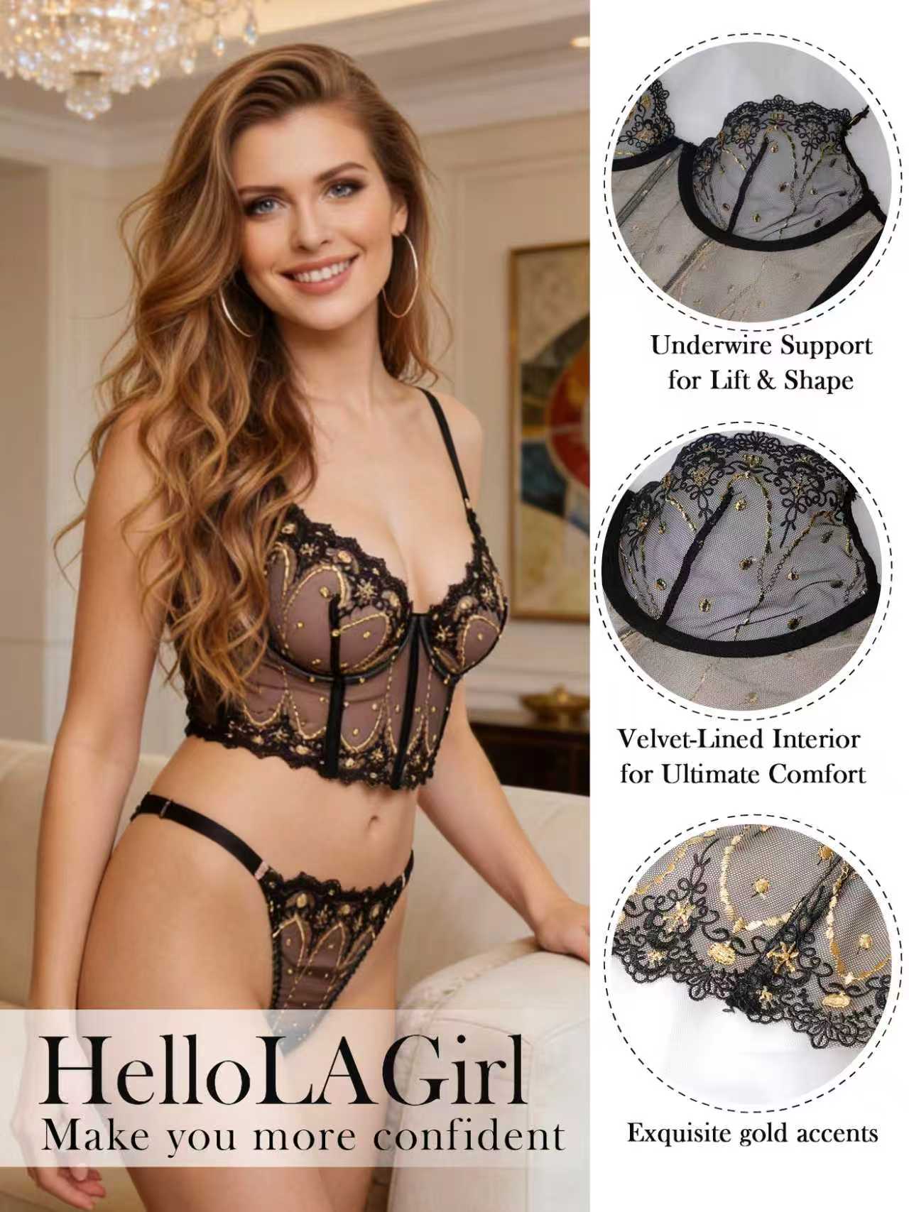Chic Luxe Noir & Gold Lingerie Set - Image 18