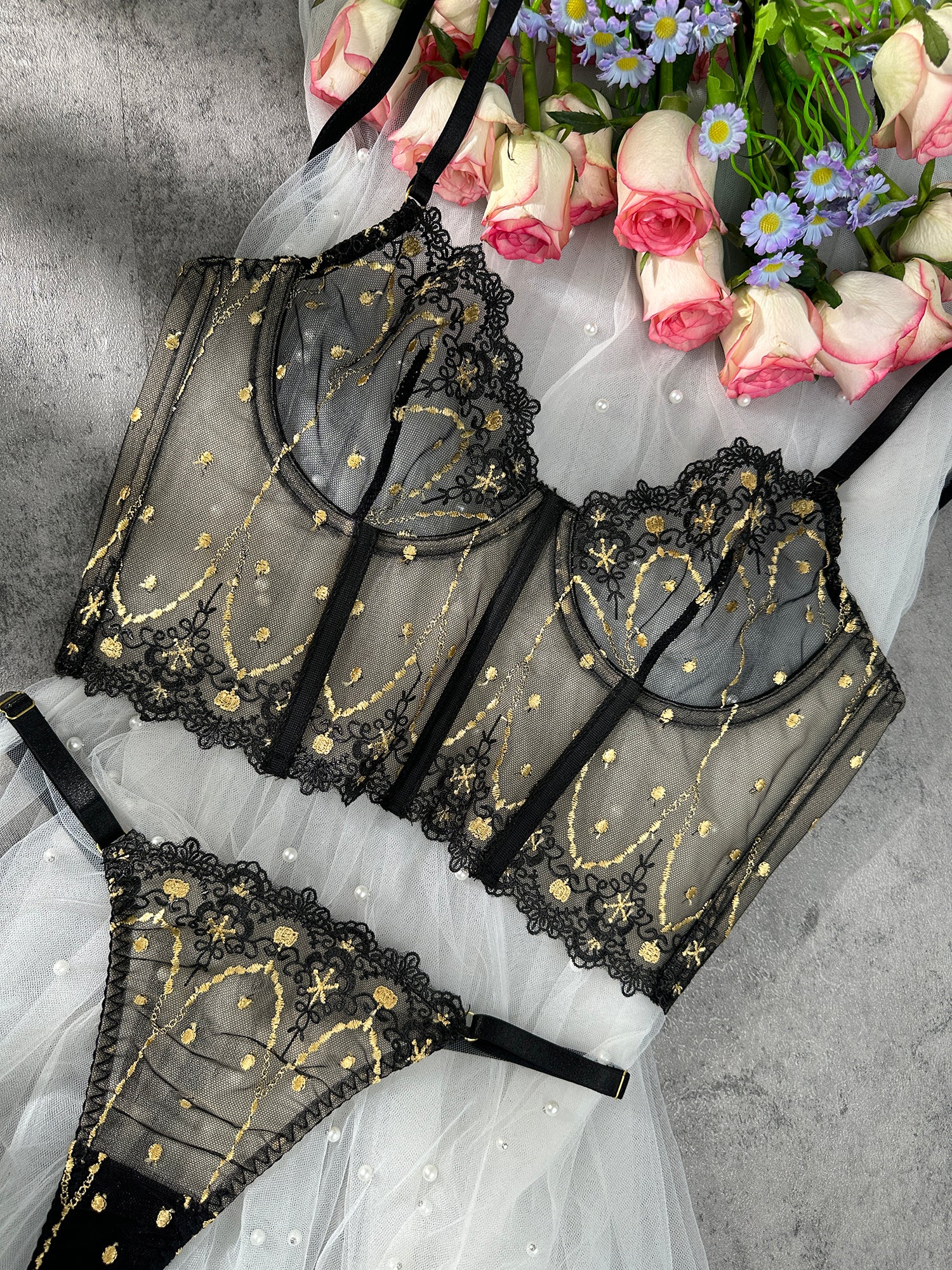 Chic Luxe Noir & Gold Lingerie Set - Image 21