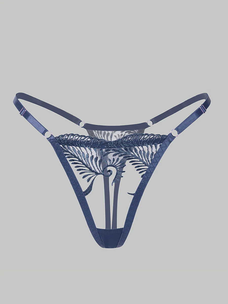 Blue Embroidery Adjustable Thong