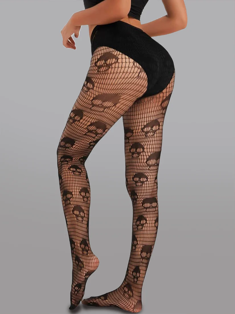Dark Skull Mesh Tights - Image 2