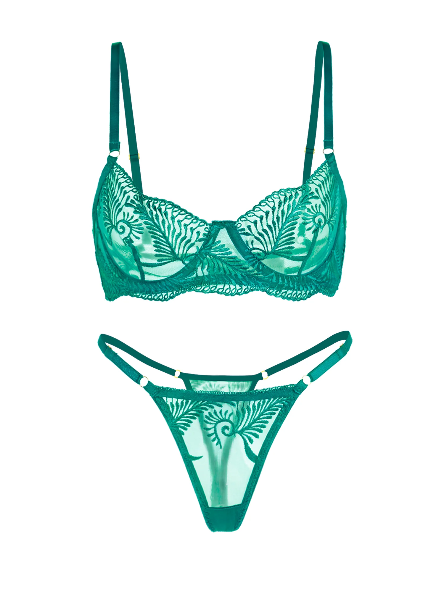 Green Elegant Essence Embroidery Lingerie Set - Image 4