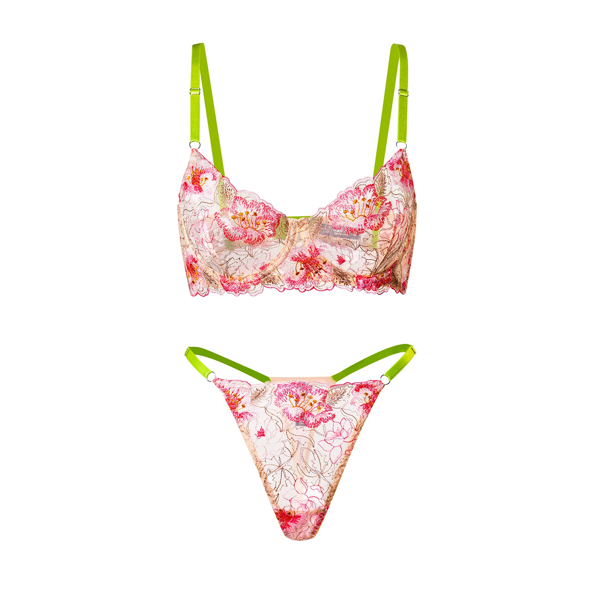 Floral Embroidered Lace Lingerie Set
