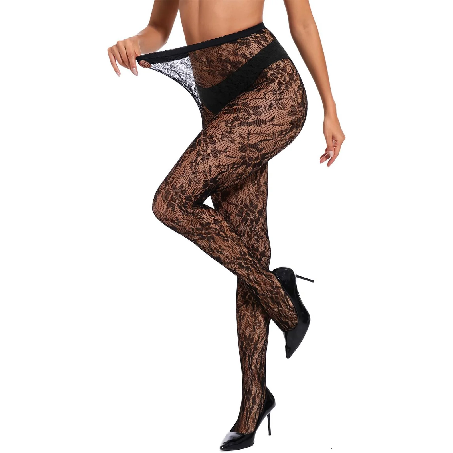 Floral Embroidered Lace Tights - Image 3