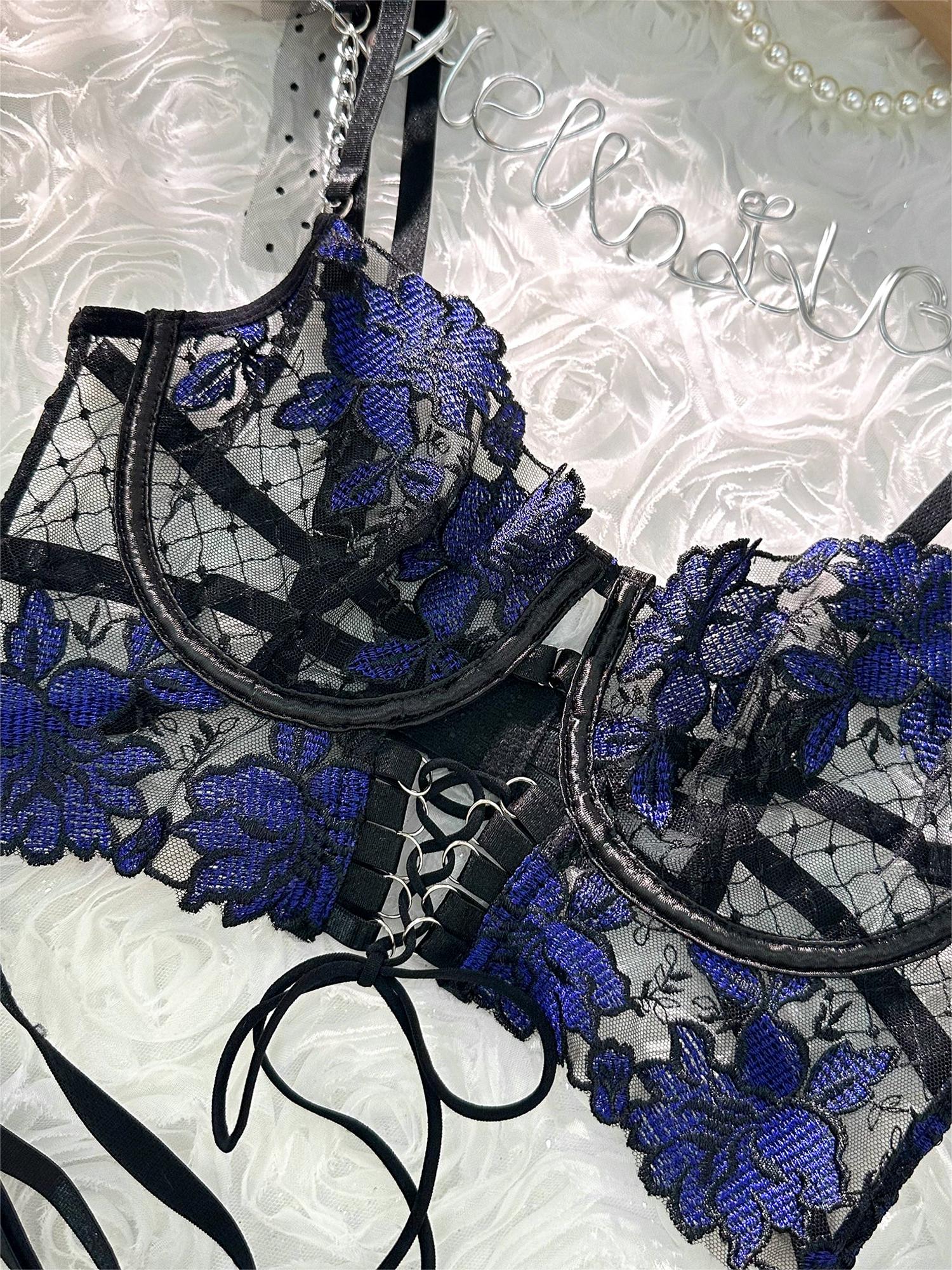 Black&Blue Lace Tie Adjustable Sculpting Body Lingerie Set - Image 10