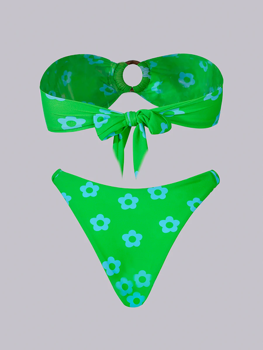 Green Floral Print Double layer Bikini Set - Image 6