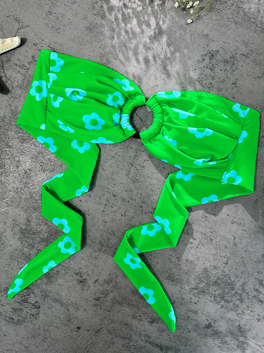 Green Floral Print Double layer Bikini Set - Image 8