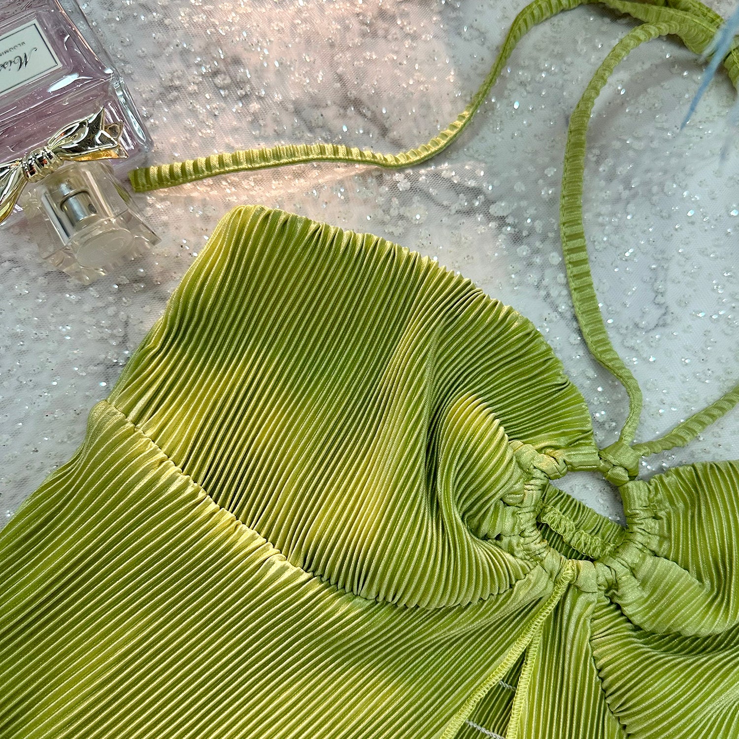 Green Halter Criss Cross Bandage Lace Up Backless Crop Top - Image 11