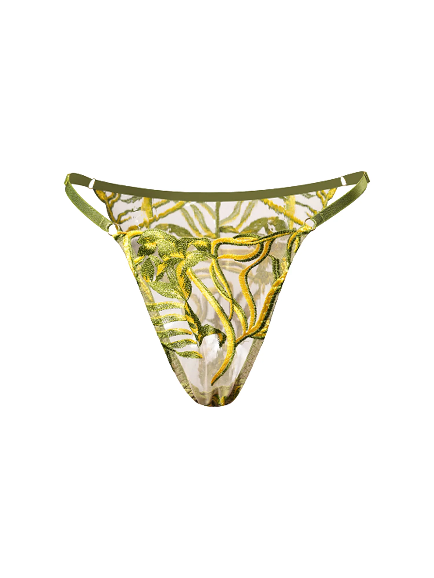 Green Leaves Embroidered Thong