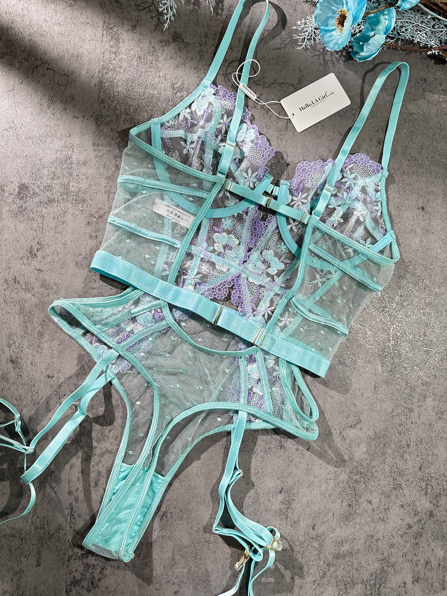 Indigo Dreams Floral French-inspired Sensual Bodysuit - Image 14