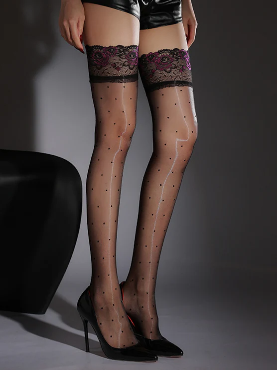 Lace Aurora Ultra-Sheer Polka Dot Stockings - Image 2