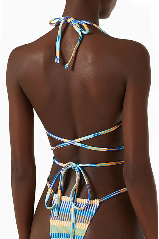 Multi Color Lace-up Bikini Sexy Print Split Swimsuit - Image 3