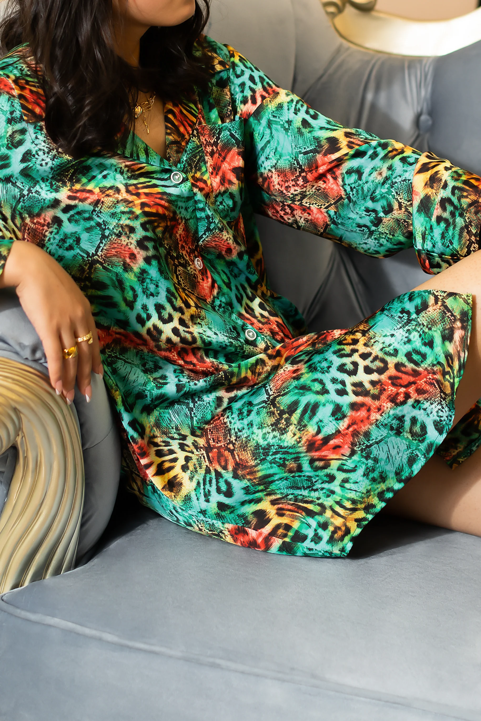 Leopard Pink Sleep Shirt Silky Satin Pajamas Sleepshirt - Image 3
