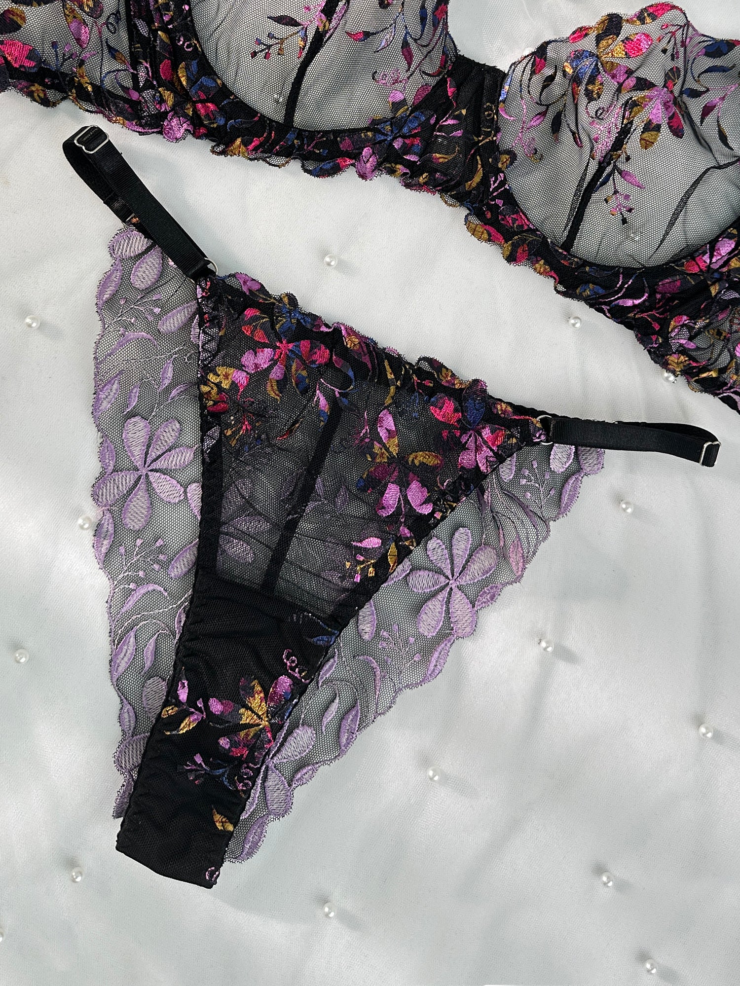 Midnight Blossom Lace Embroidered Lingerie Set - Image 9