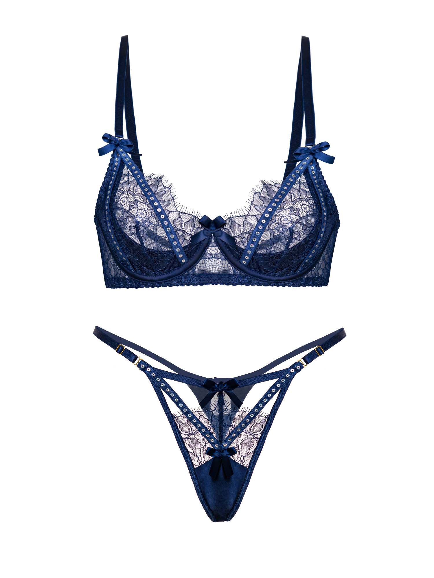 Midnight Sapphire Sparkle Lace Lingerie Set - Image 4