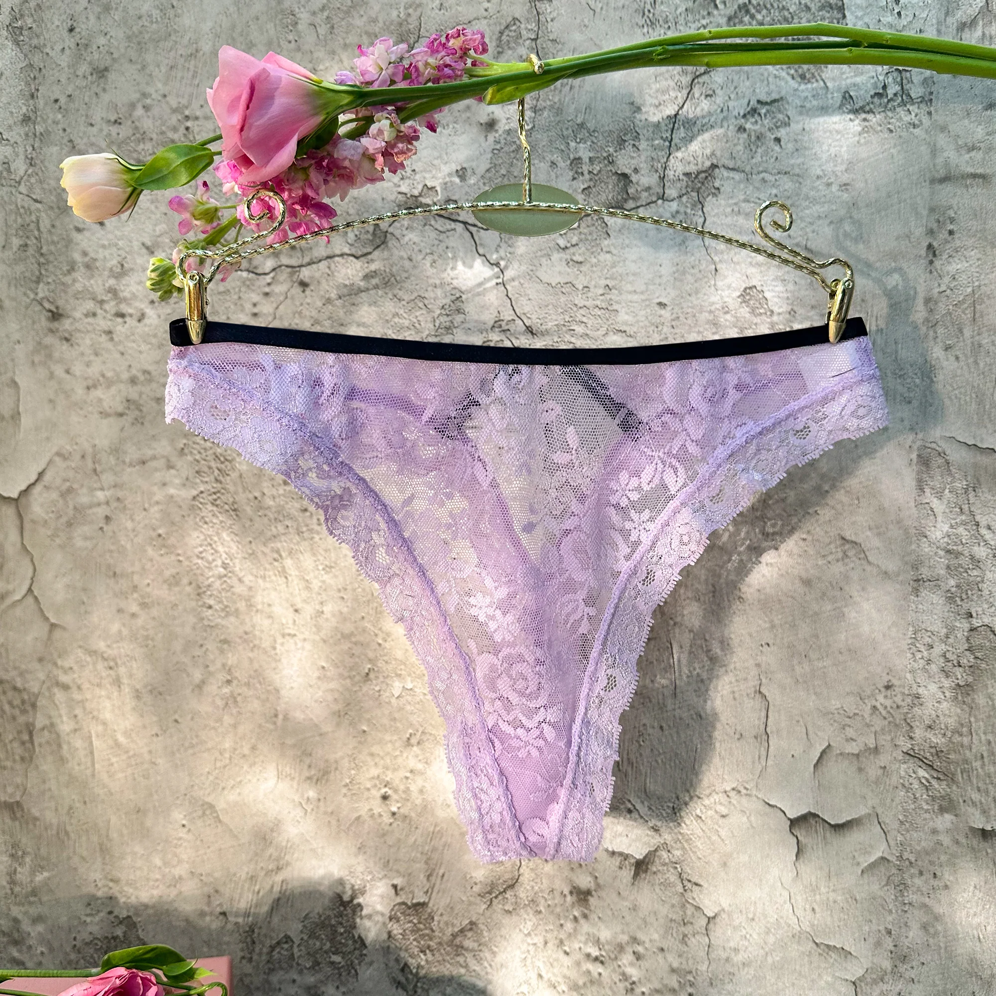 black/white/apricot/purple non-marking mesh high-waist T pants - Image 9