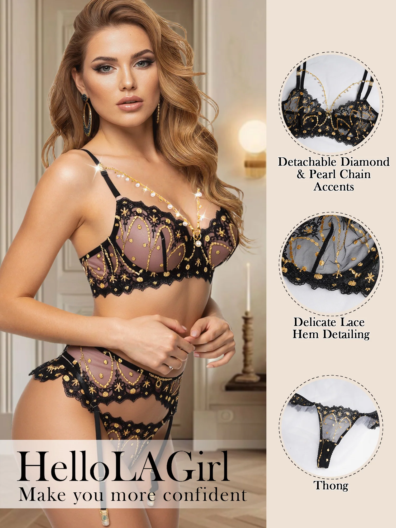 Opulent Lace Pearl-Embellished Lingerie Set - Image 14