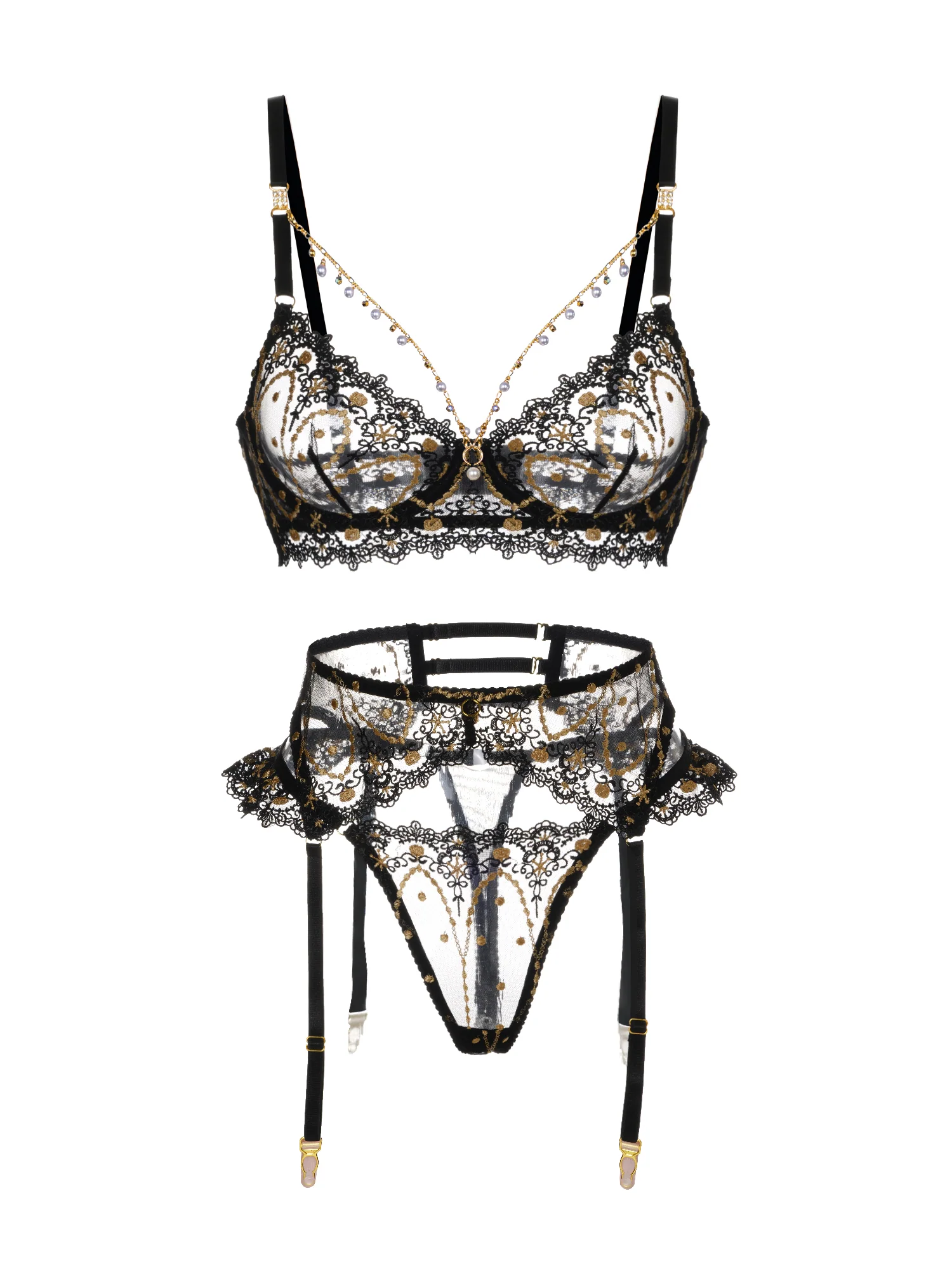 Opulent Lace Pearl-Embellished Lingerie Set - Image 4