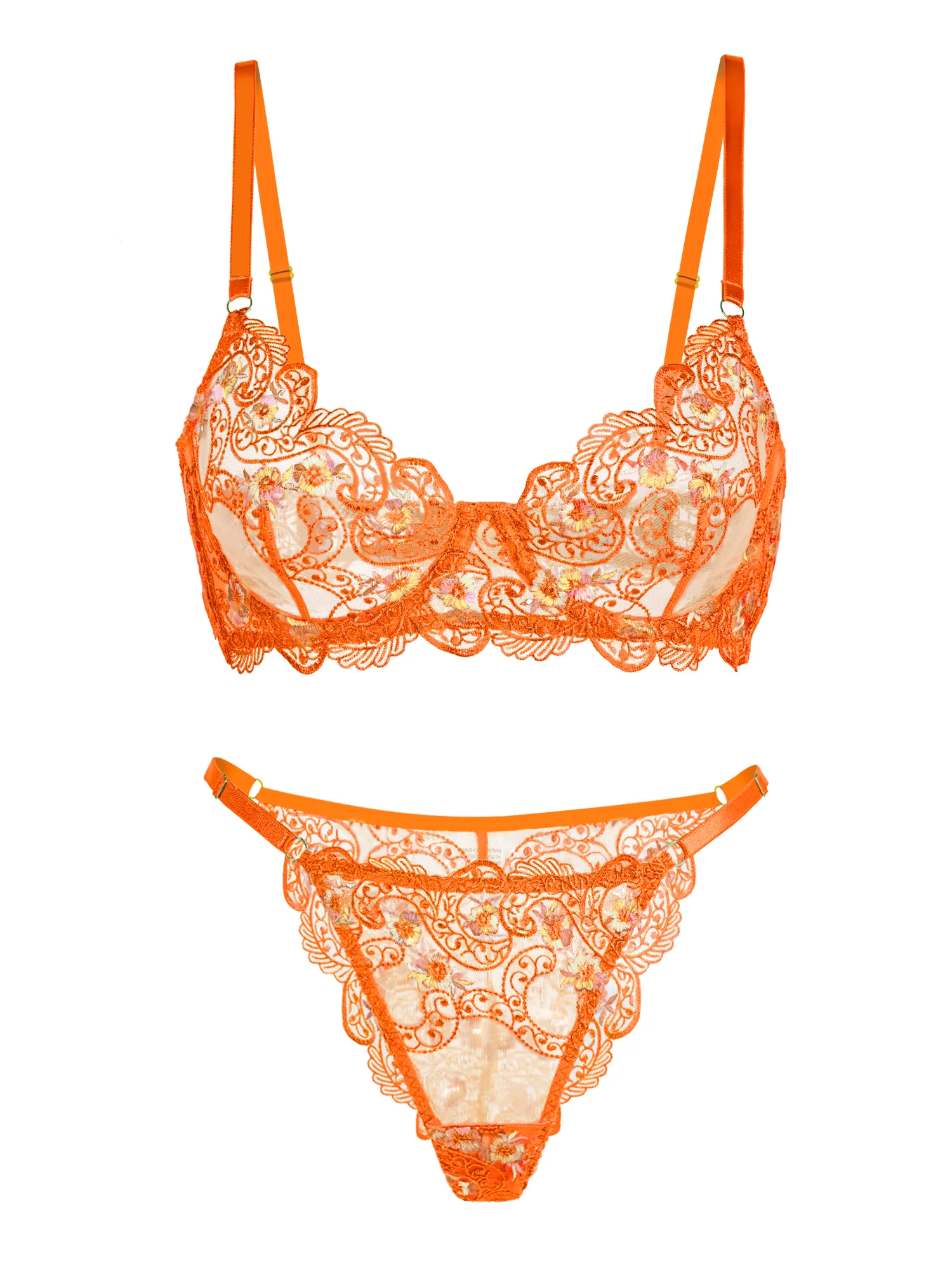 Orange Floral Embroidery Lingerie Set - Image 7