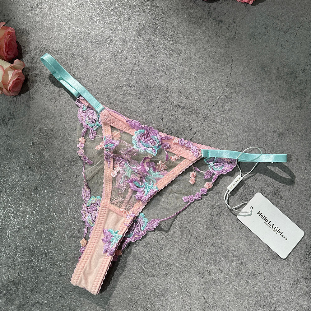 Pastel Floral Embroidery Sheer Lingerie Set - Image 10
