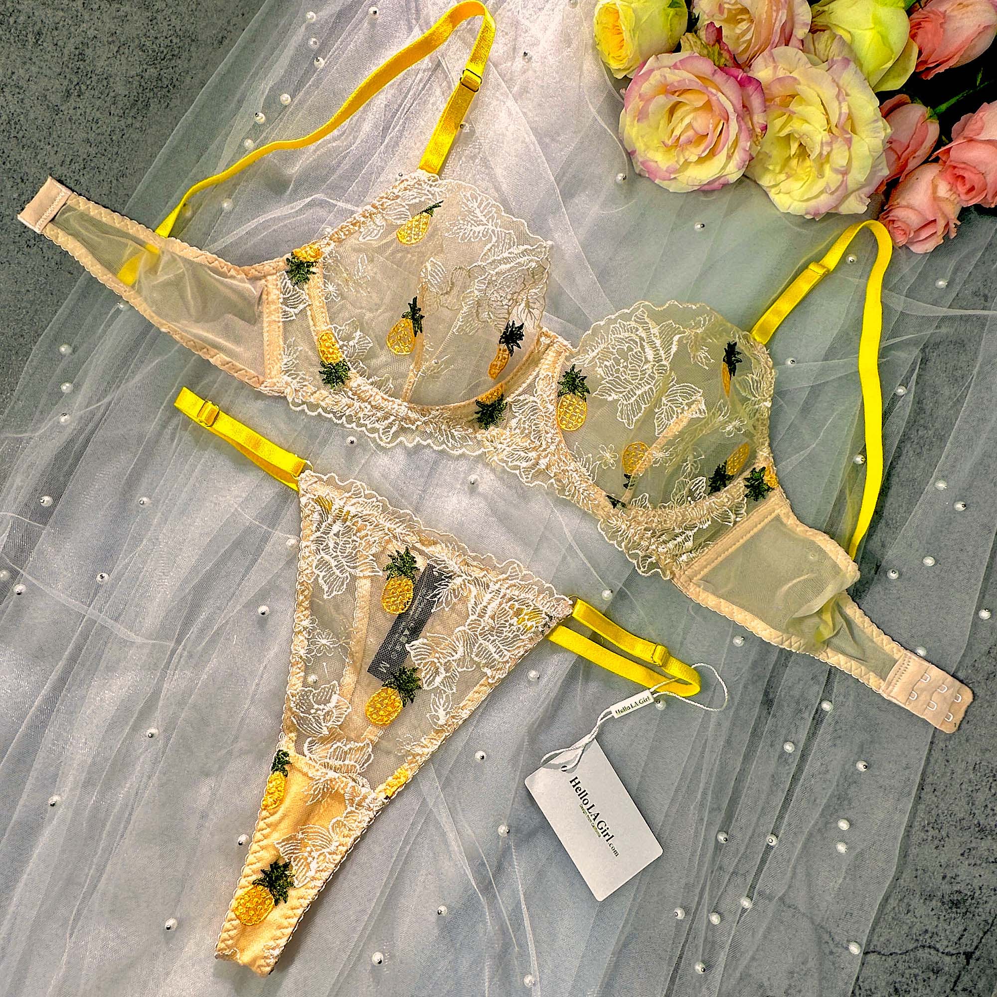 Pineapple Embroidered Lace Lingerie Set - Image 8